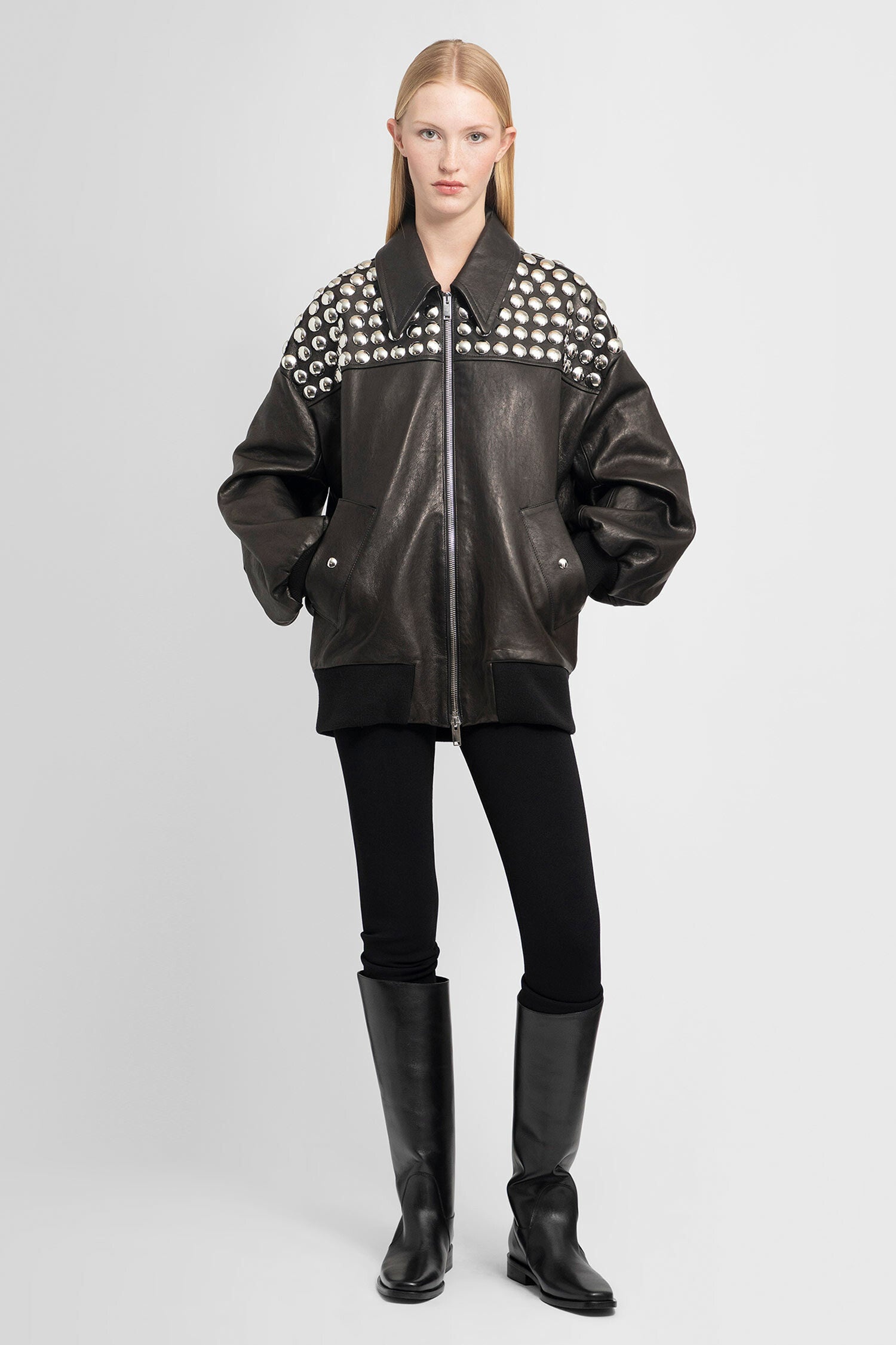 The Ziggy Jacket in Black Leather with Studs– KHAITE