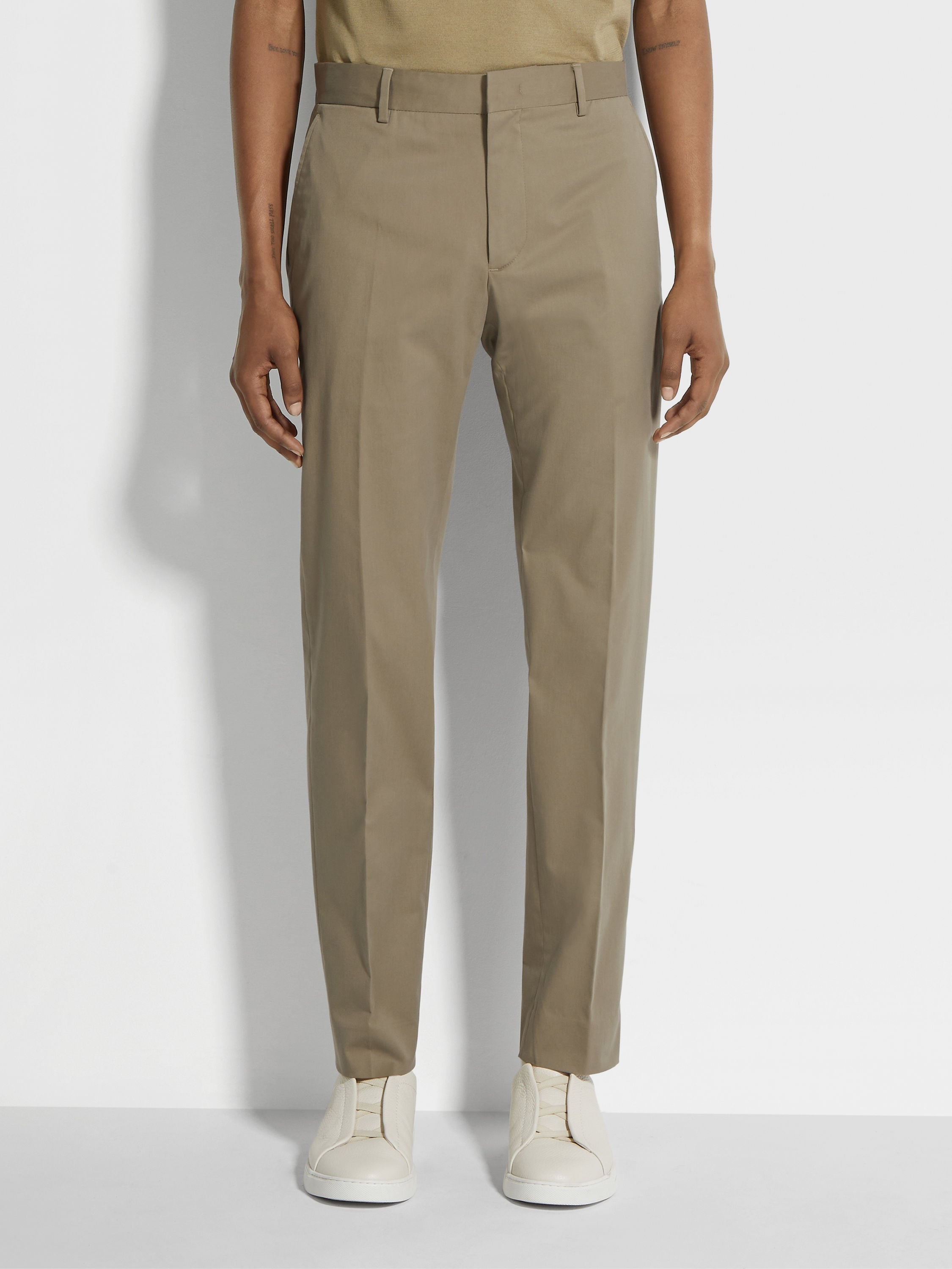LIGHT BROWN STRETCH COTTON PANTS - 4