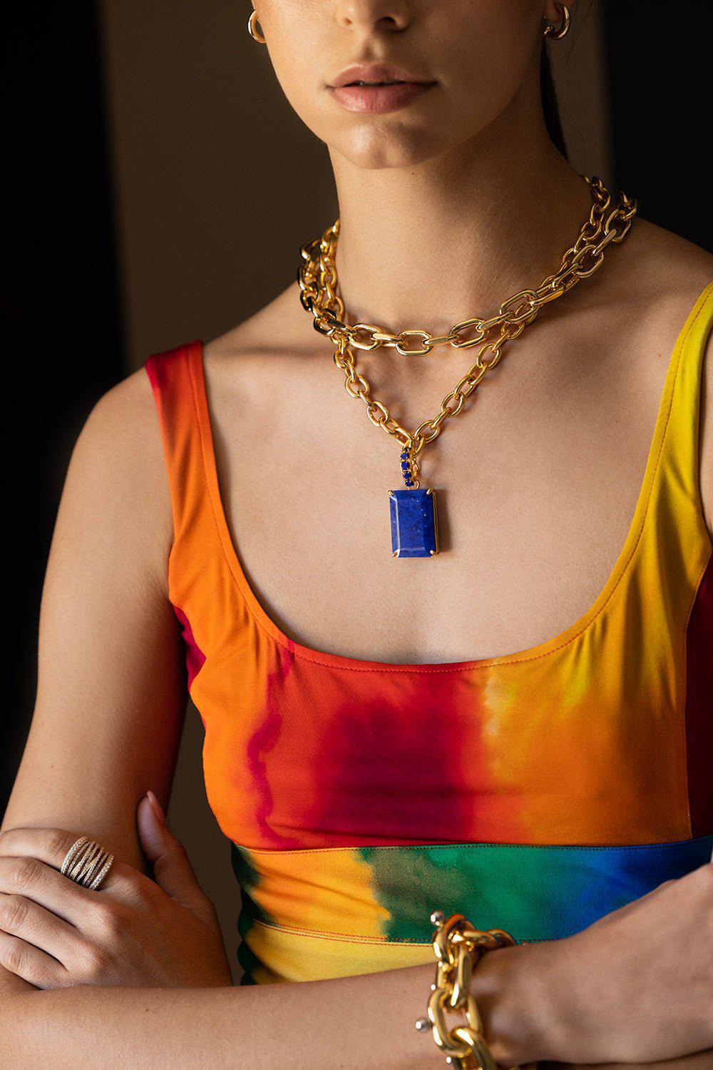 XL Gold Link Pendant Necklace - 4