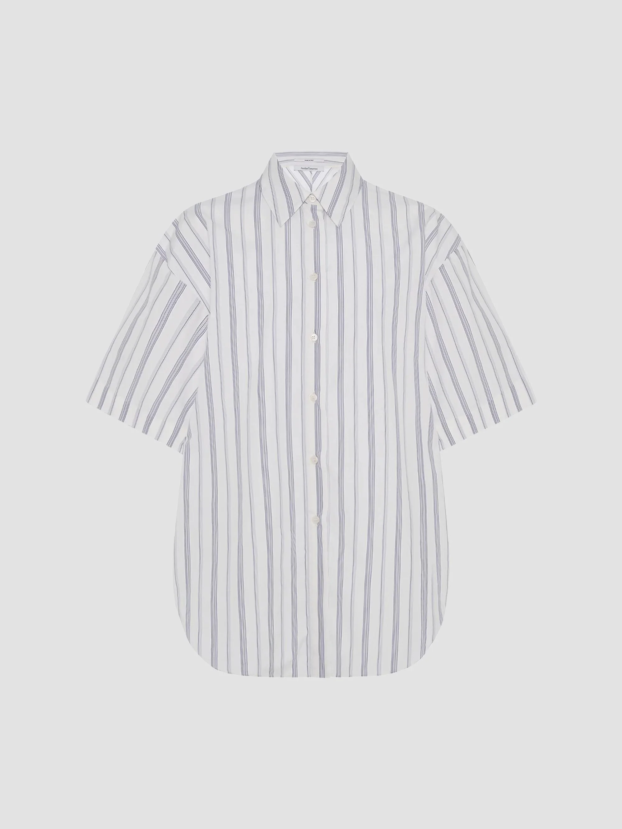 Women's Short Sleeve Shirt - White Navy Stripe - 1