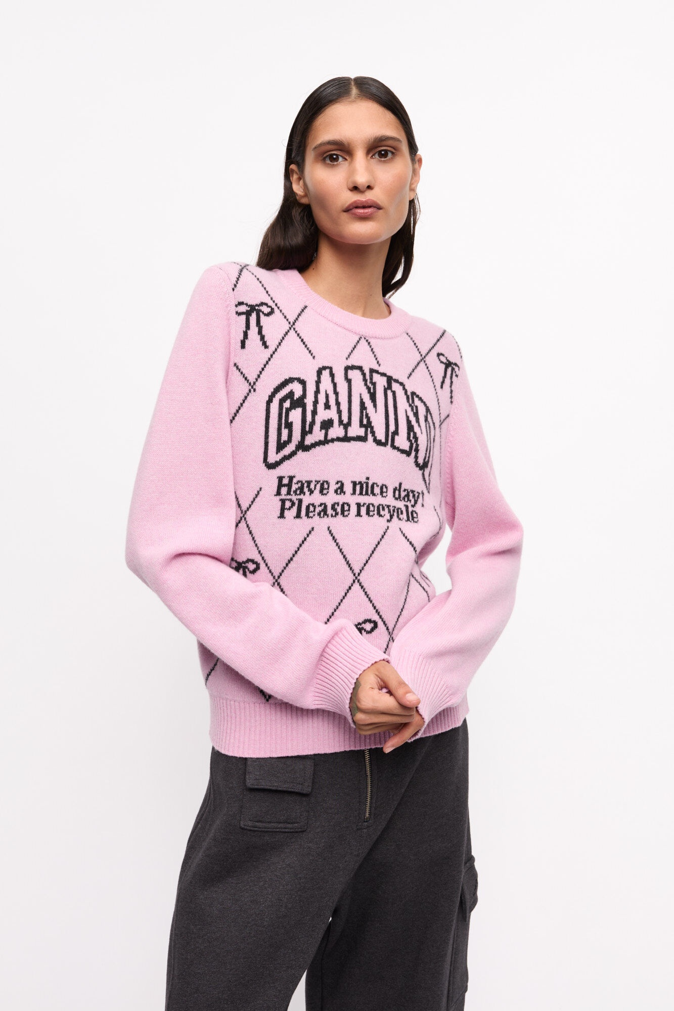 PINK GRAPHIC BOW SWEATER - 2