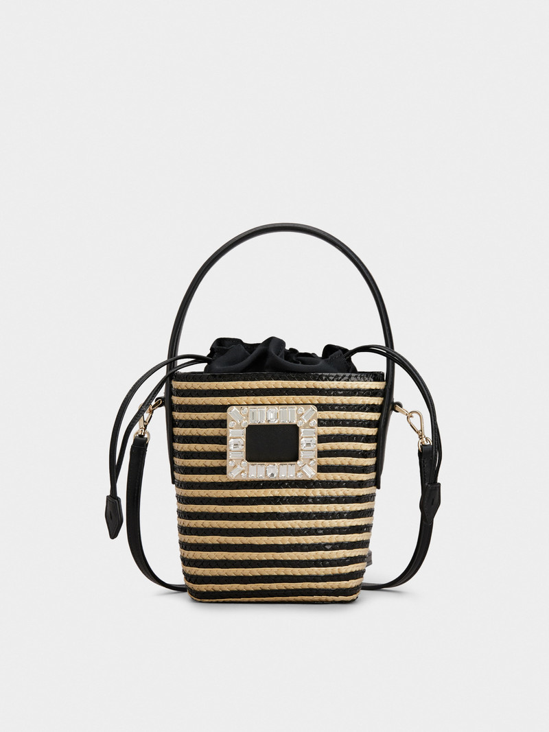 Viv' Skate Strass Buckle Mini Bucket Bag in Raffia 1