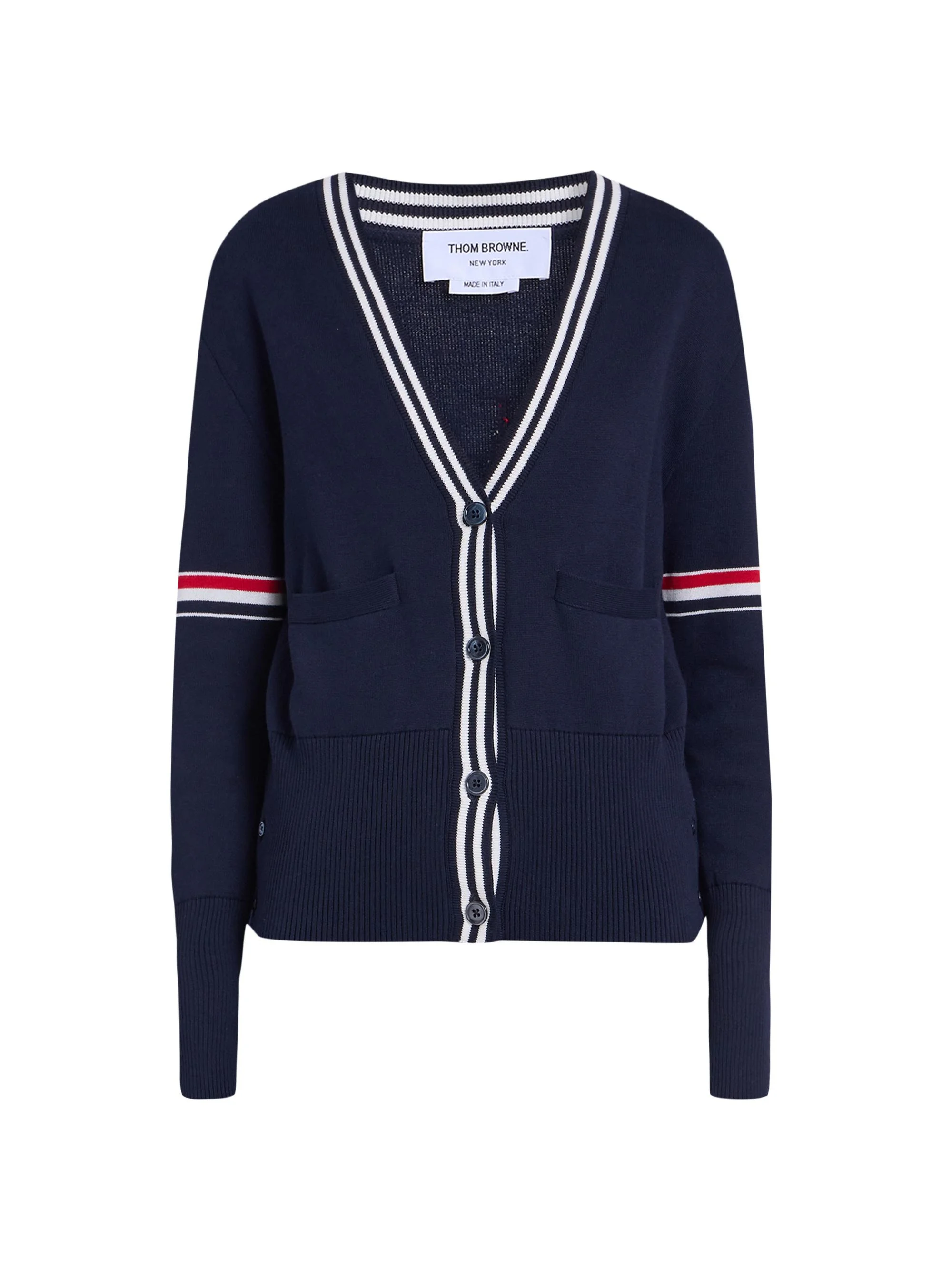 Women's Sailboat Jacquard V-Neck Cardigan - Navy - 1