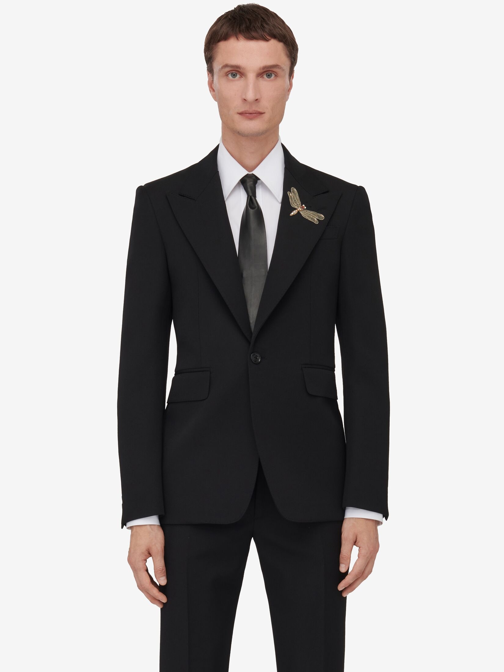 Men's Dragonfly Applique Single-breasted Jacket in Black - 5