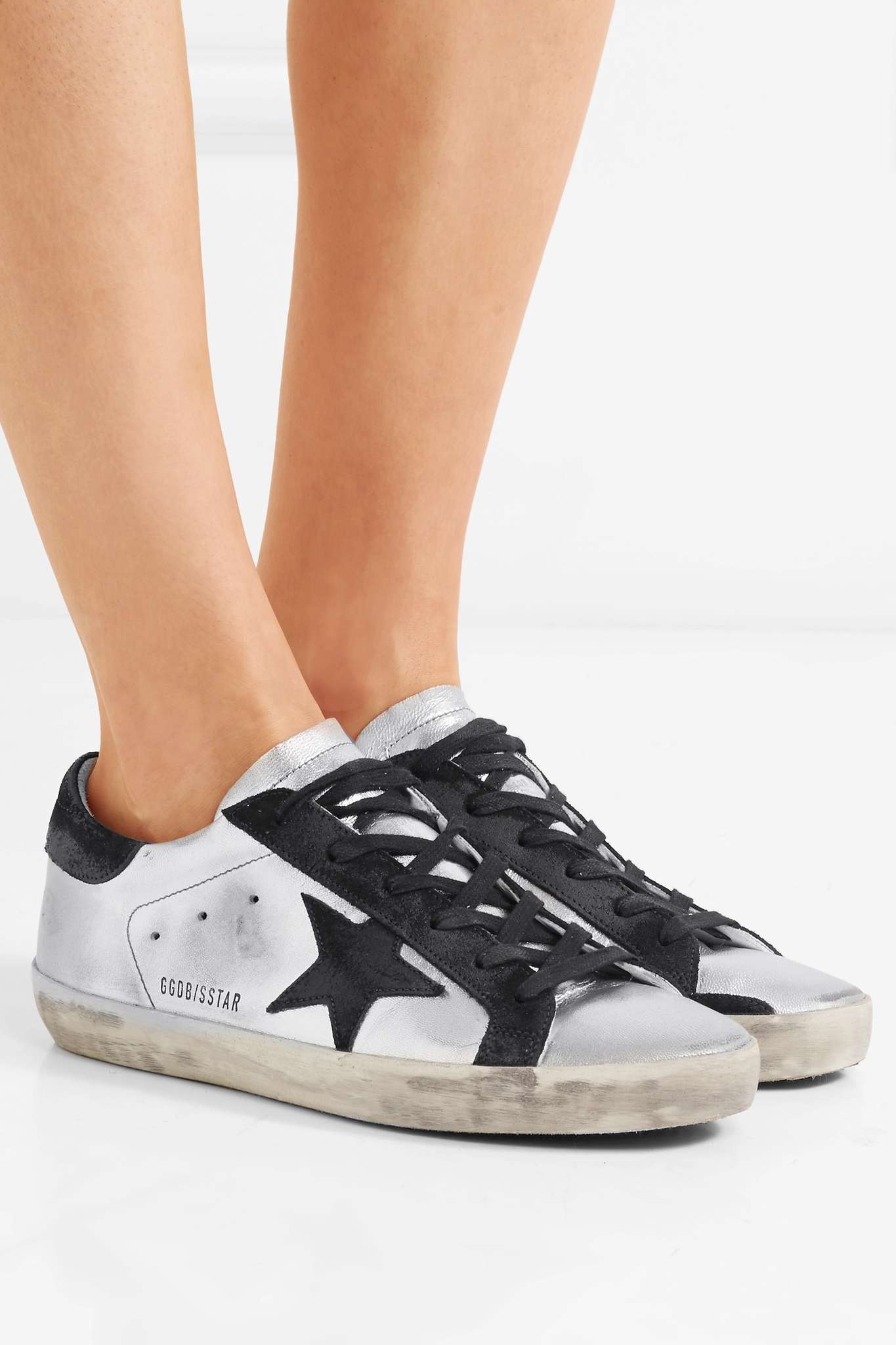 Superstar distressed metallic leather and suede sneakers - 2