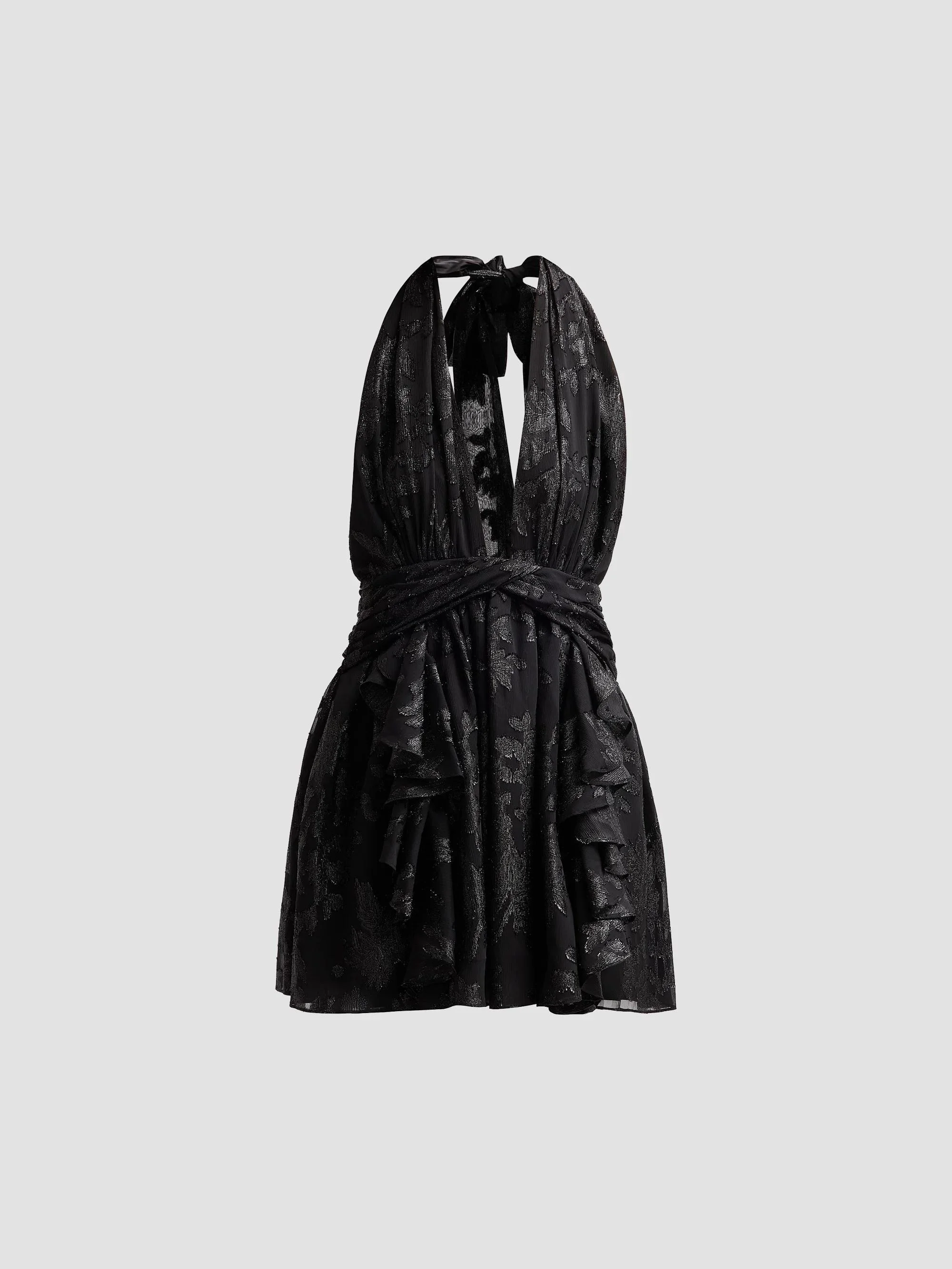 Women's Olivia Flocked Halterneck Mini Dress - Black Jacquard - 1