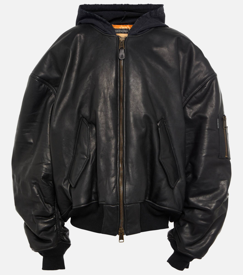 hooded leather bomber jacket 1