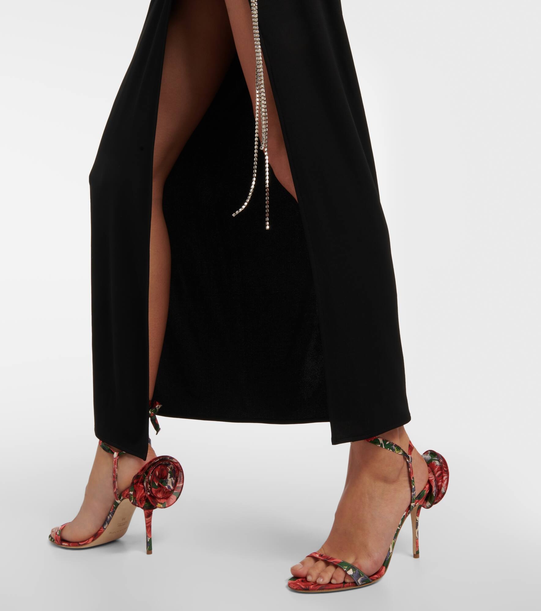Floral-appliqué satin slingback sandals - 7