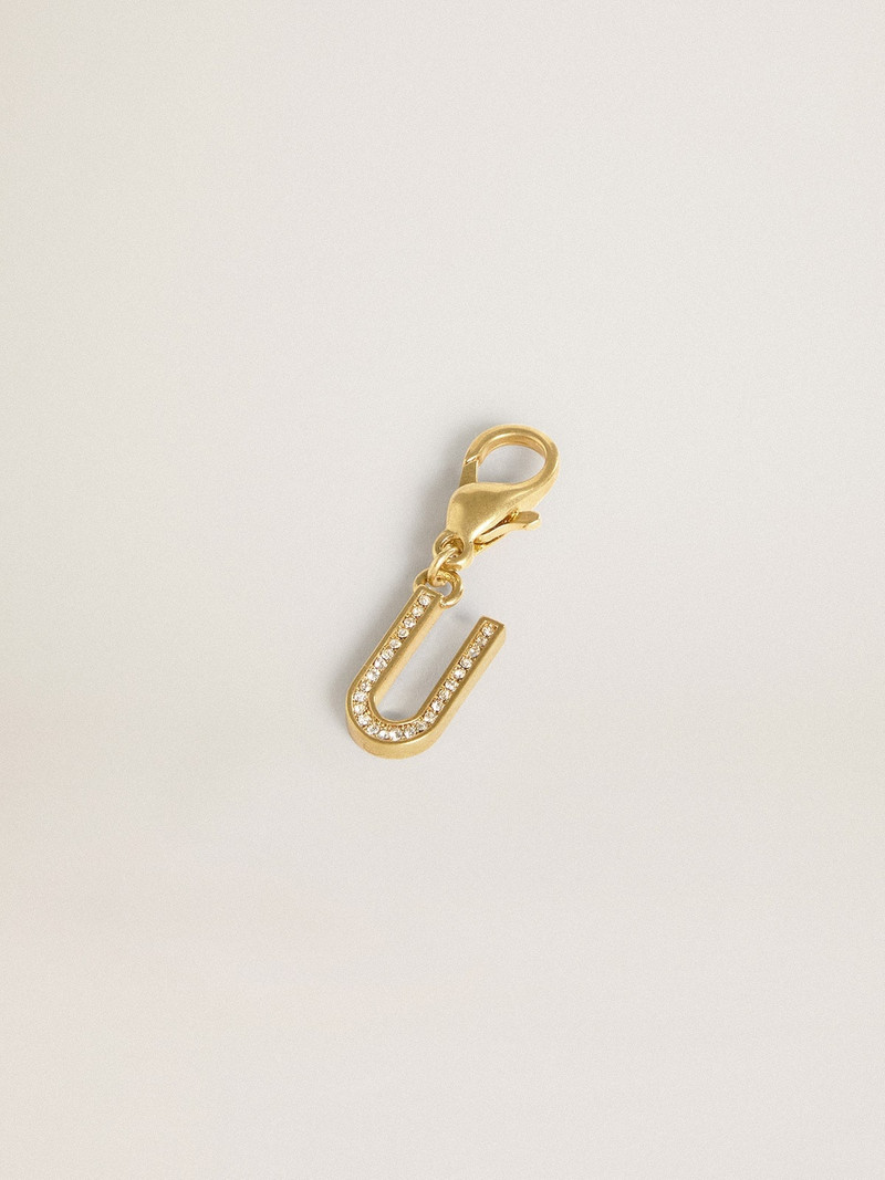 Golden Goose Letter U charm in gold-colored brass with crystals outlook