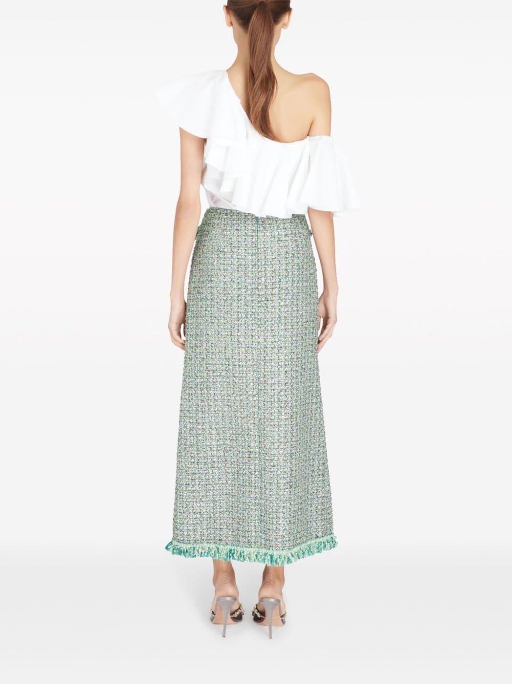 frayed-detail tweed skirt - 5