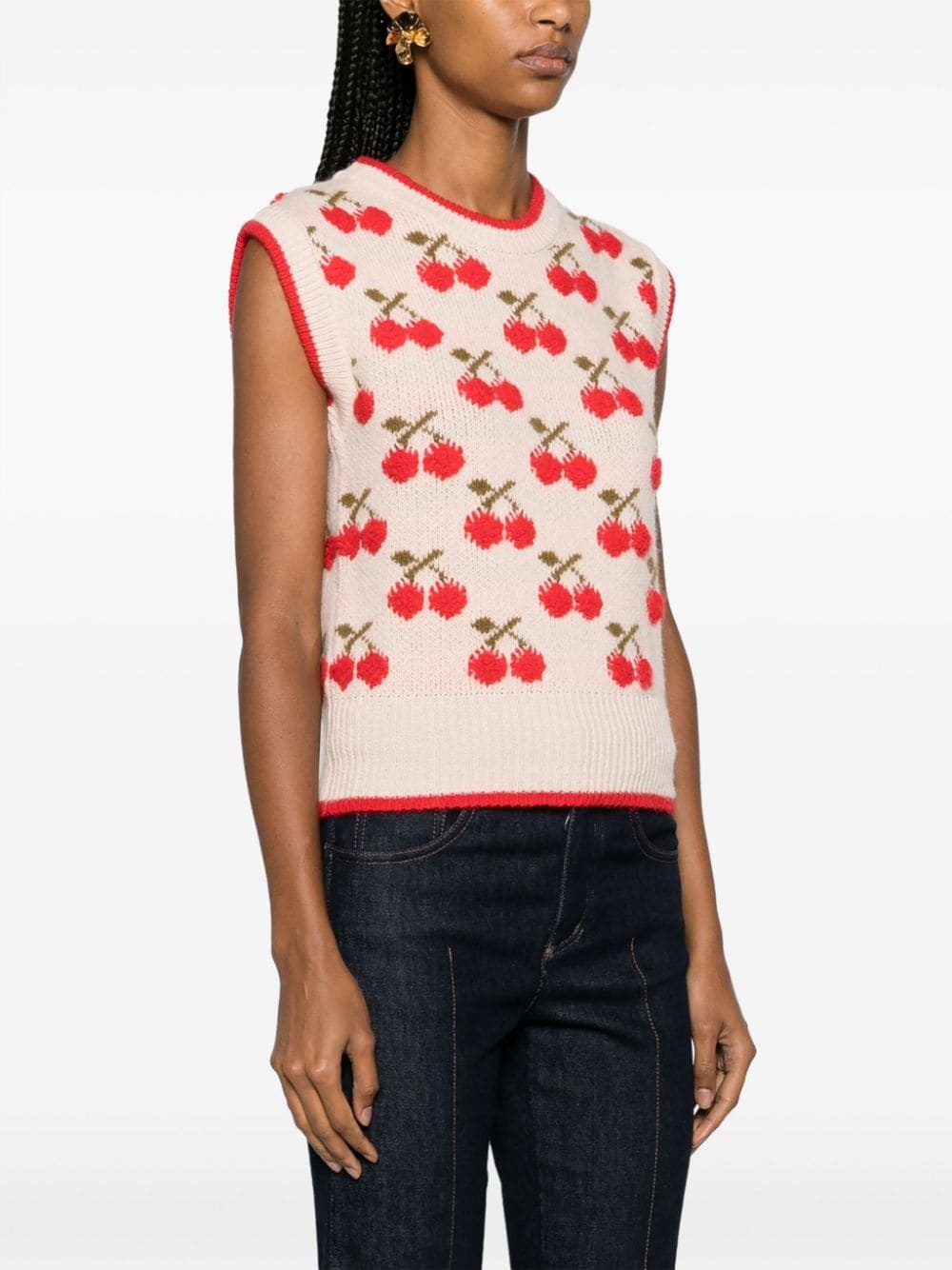 Cherry patterned intarsia-knit vest - 3
