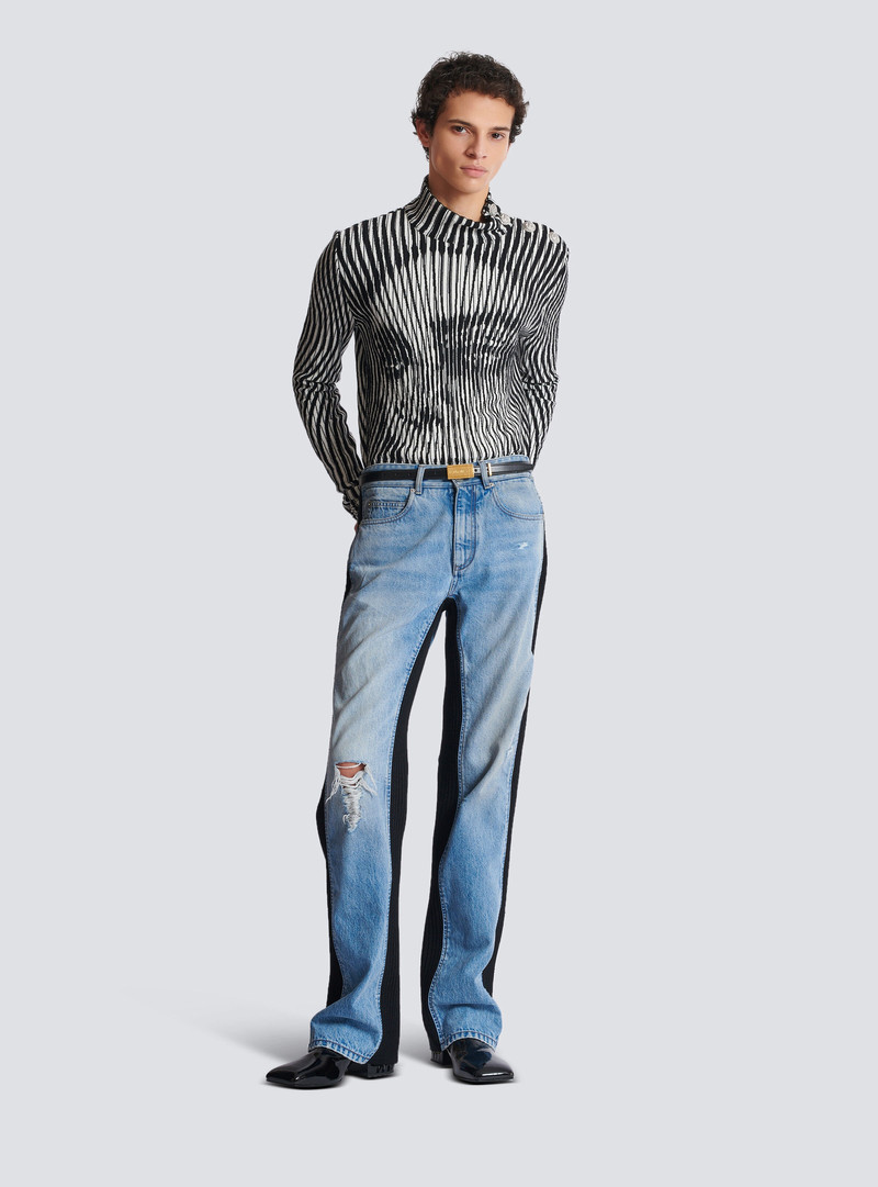 Balmain Loose-fit denim and knit jeans outlook