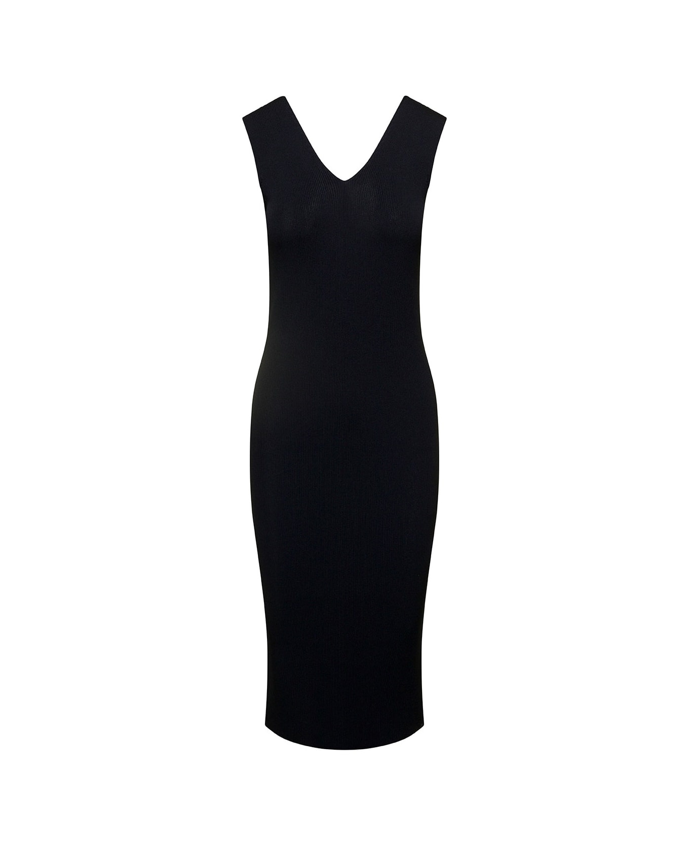 Mini Black Sleeveless Knit Dress With Logo Pstch In Viscose Blend Woman - 1