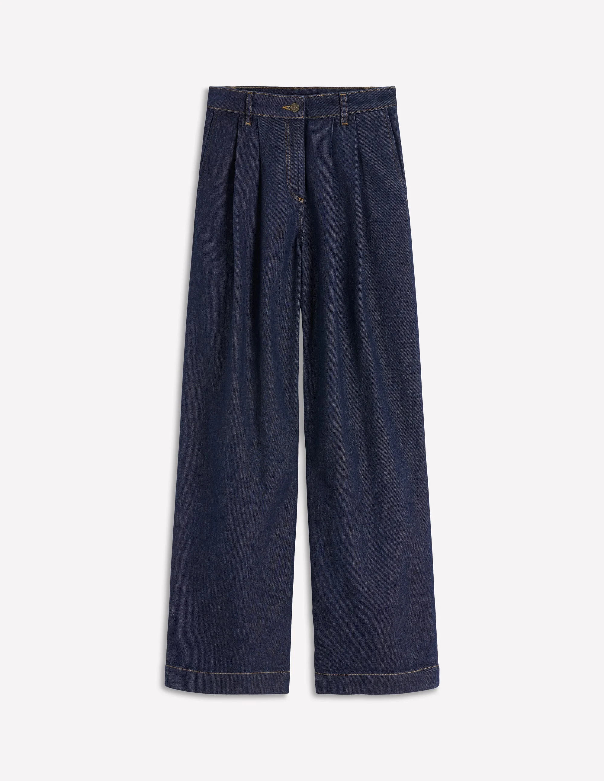 Pleated Wide Leg Jeans-Indigo Rinse - 1
