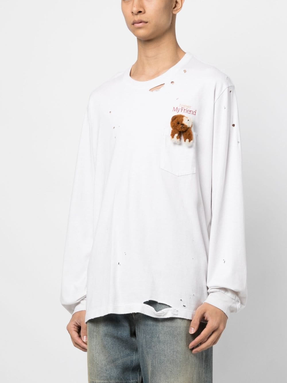 Bear distressed embroidered cotton T-shirt - 3