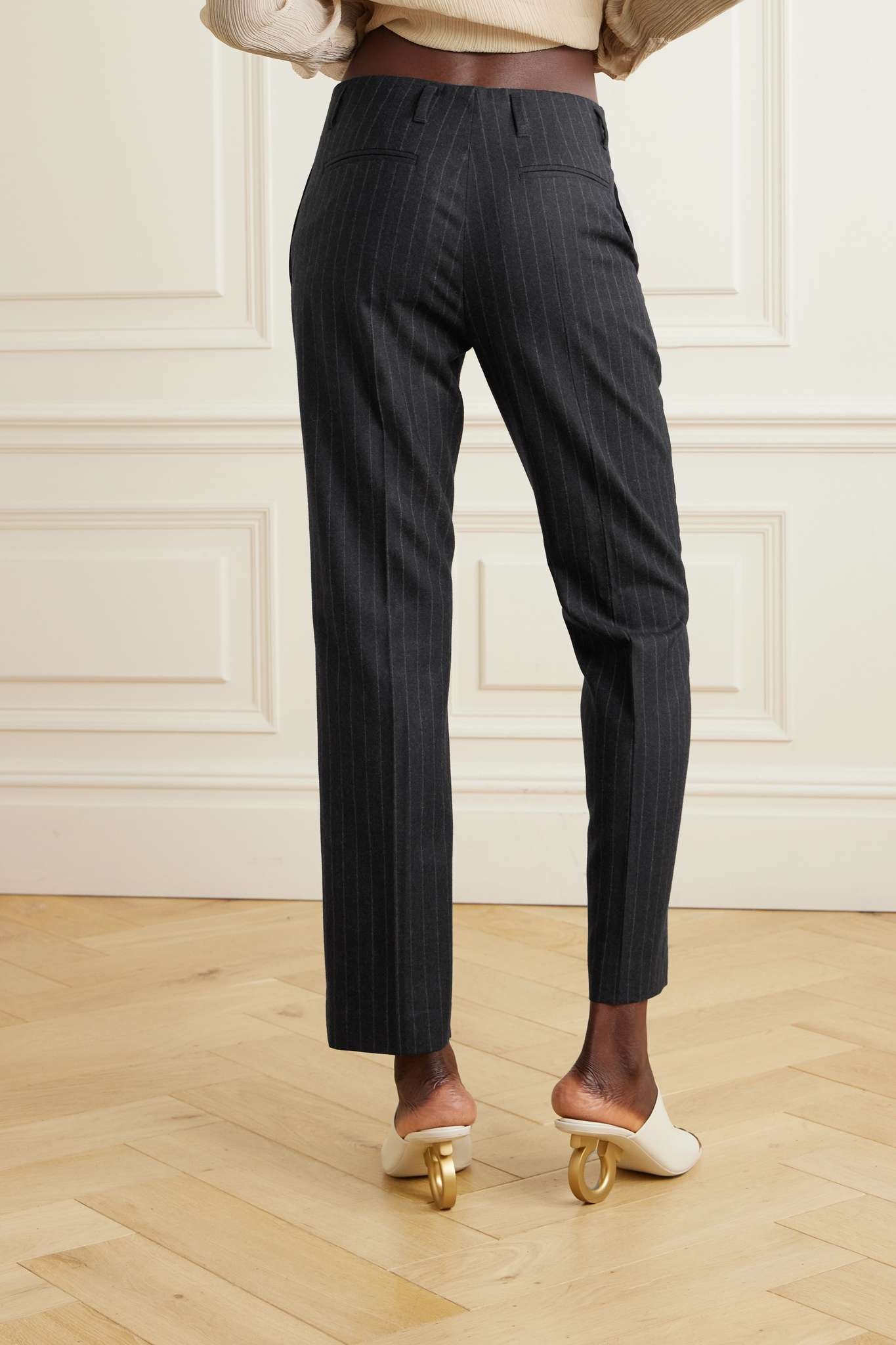 Pintriped wool straight-leg pants