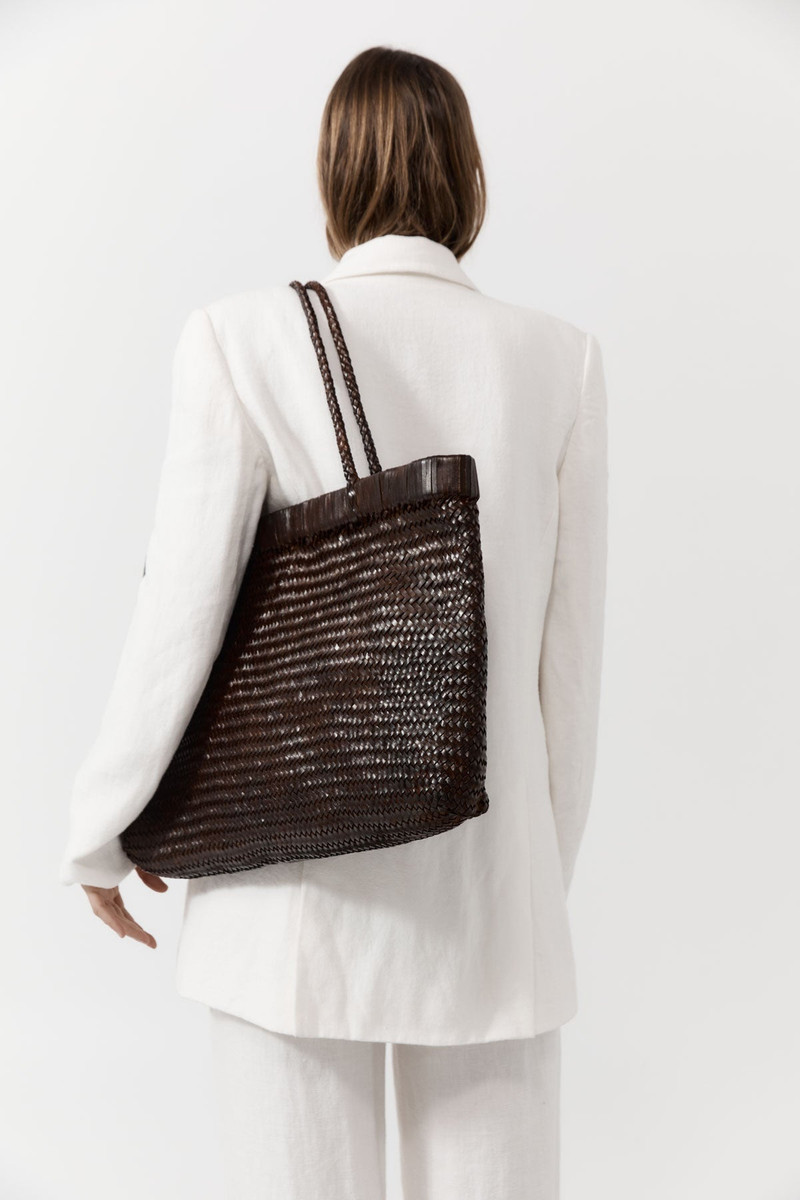 ST. AGNI Wide Bagu Woven Tote - Chocolate outlook