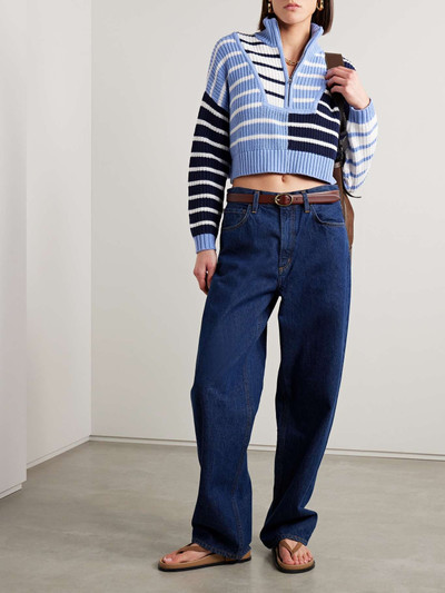 STAUD Hampton cropped striped cotton-blend sweater outlook