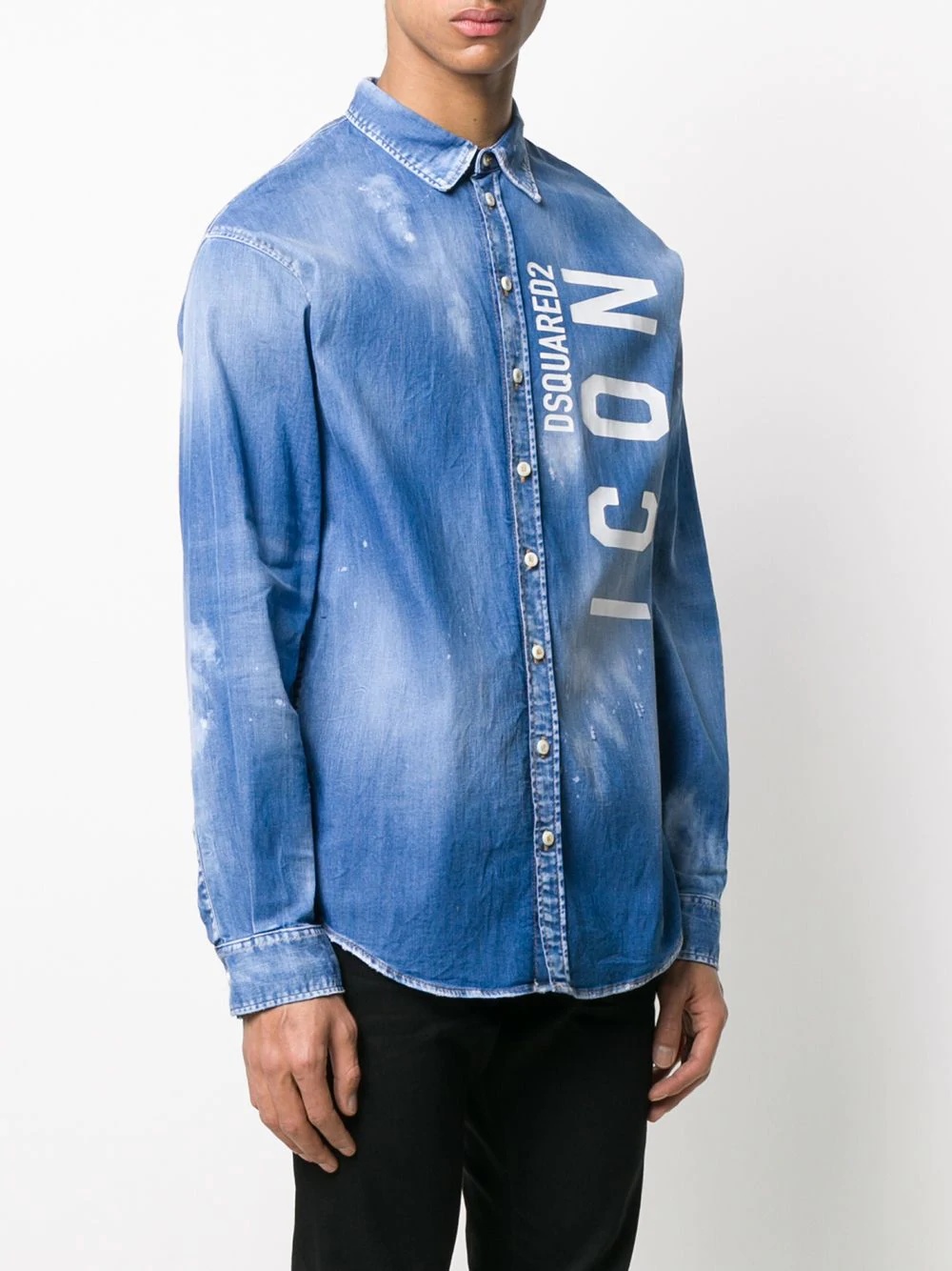 Icon-print splatter-print denim shirt - 3