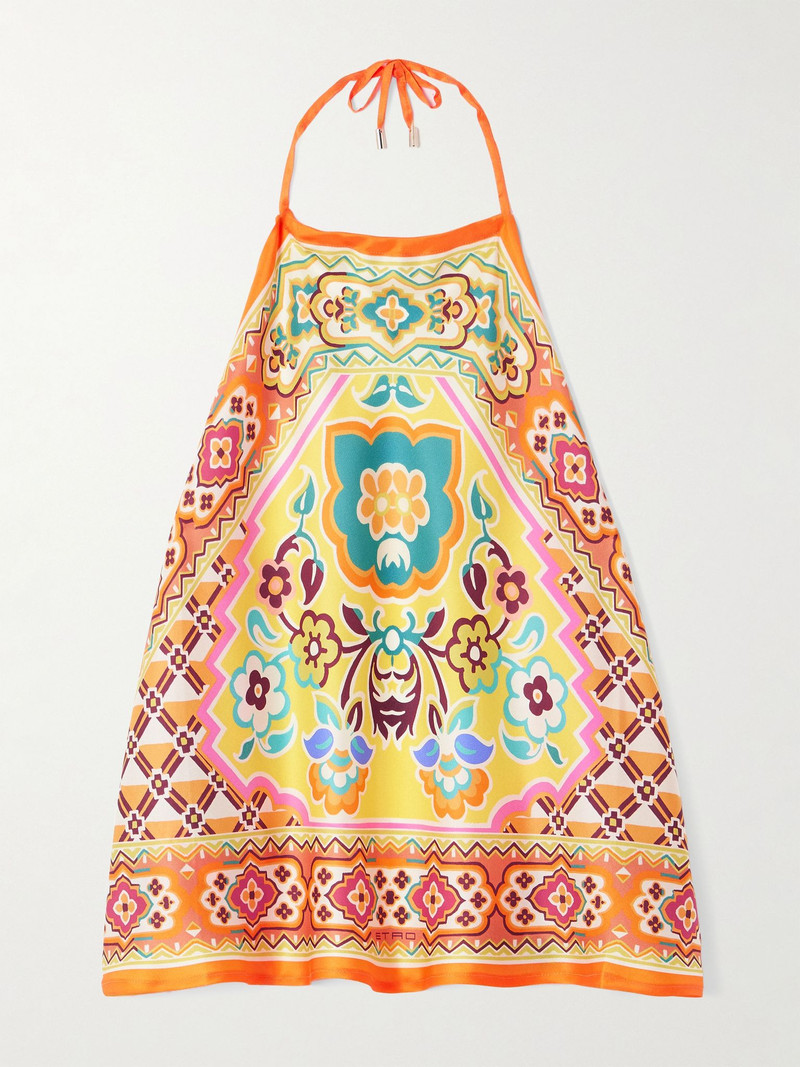 Printed silk-voile halterneck top Orange 1