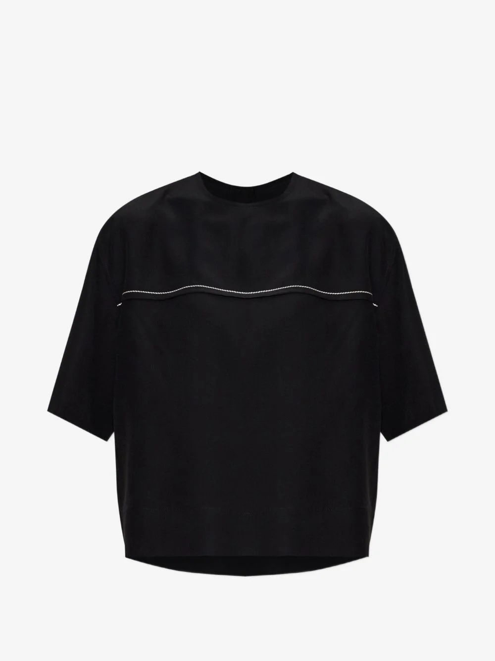 contrast-stitch silk T-shirt - 1