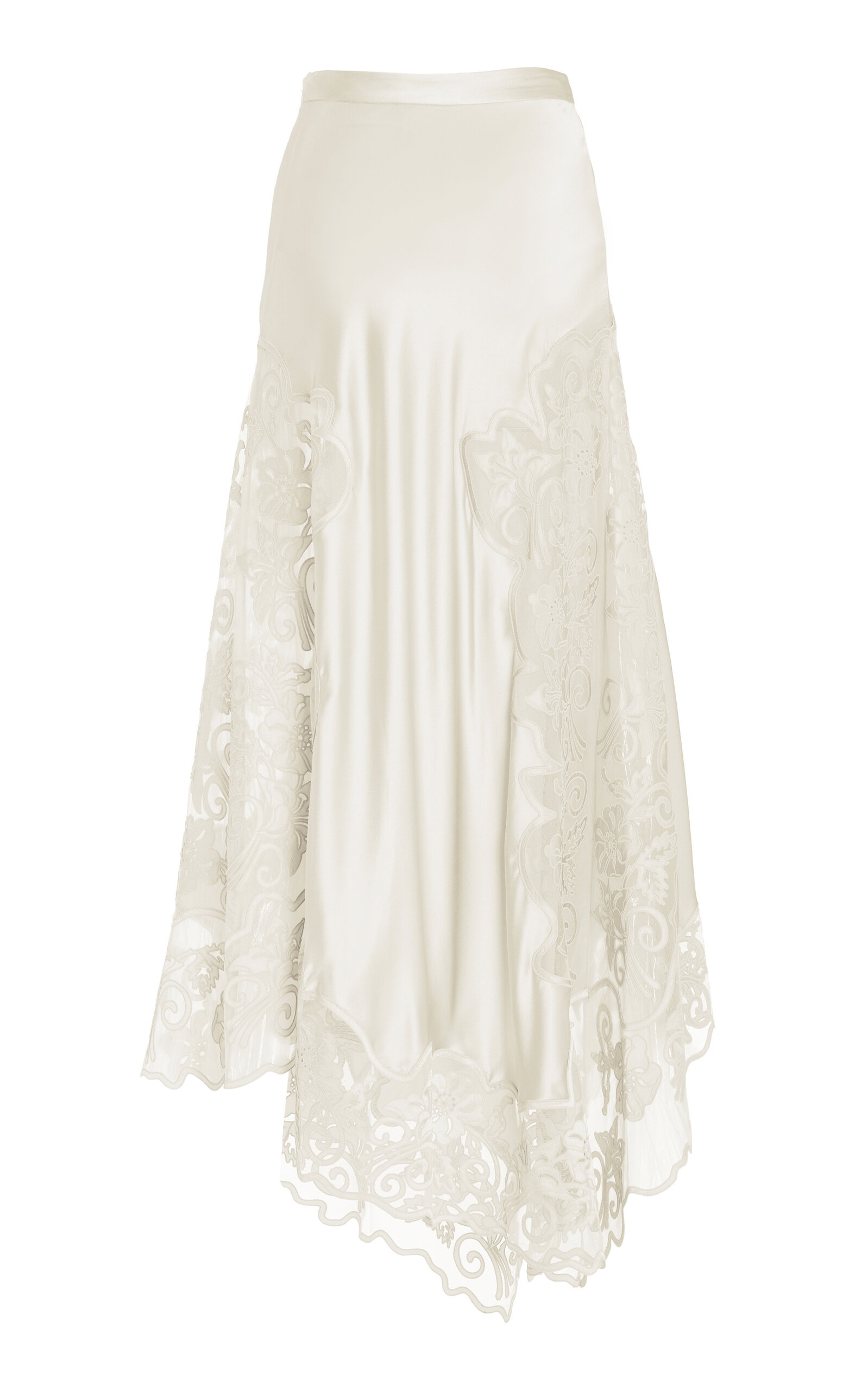 Cressida Lace-Trimmed SIlk Midi Skirt white - 6