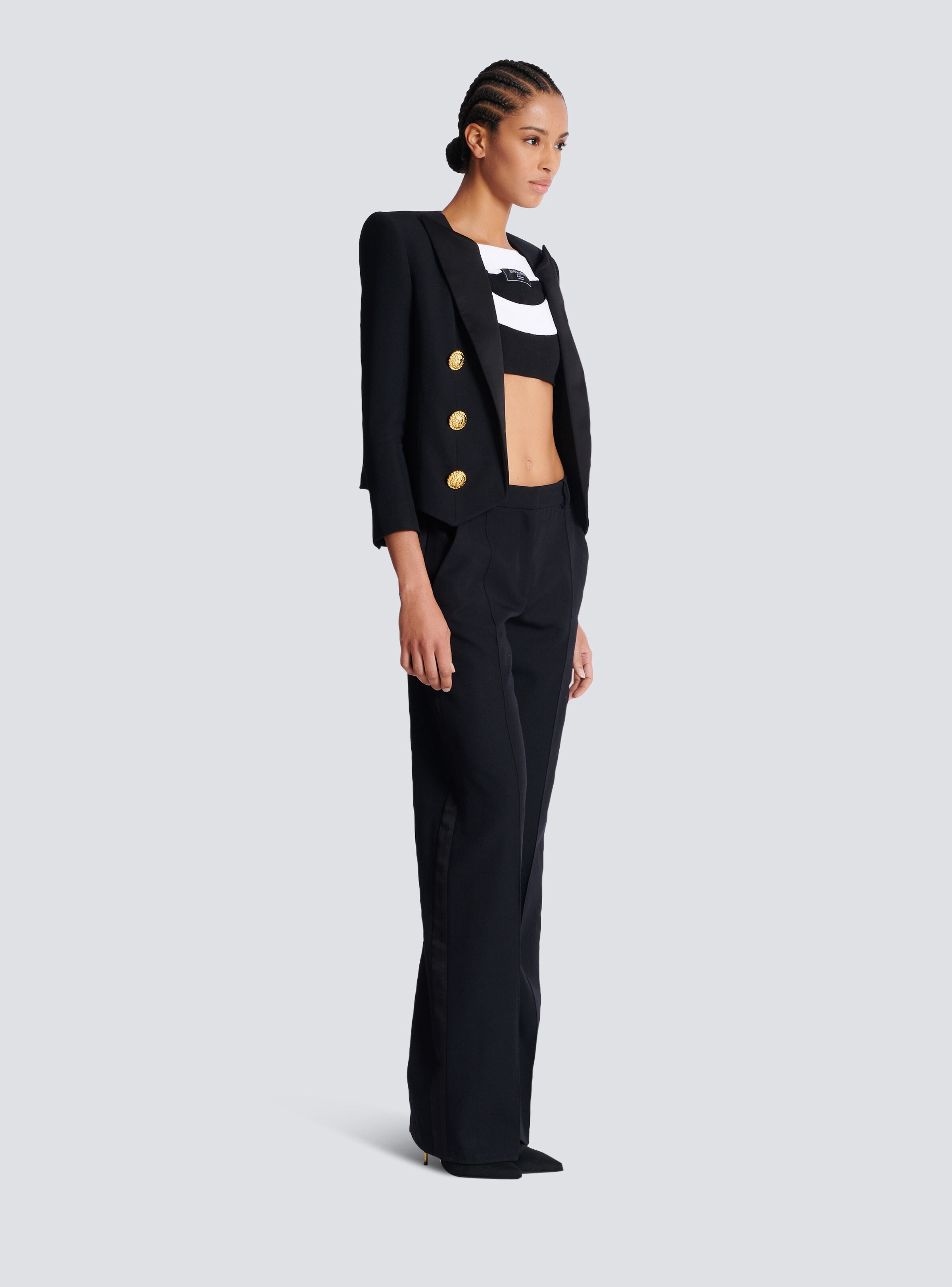 Cropped grain de poudre edge-to-edge jacket with 6 buttons - 3