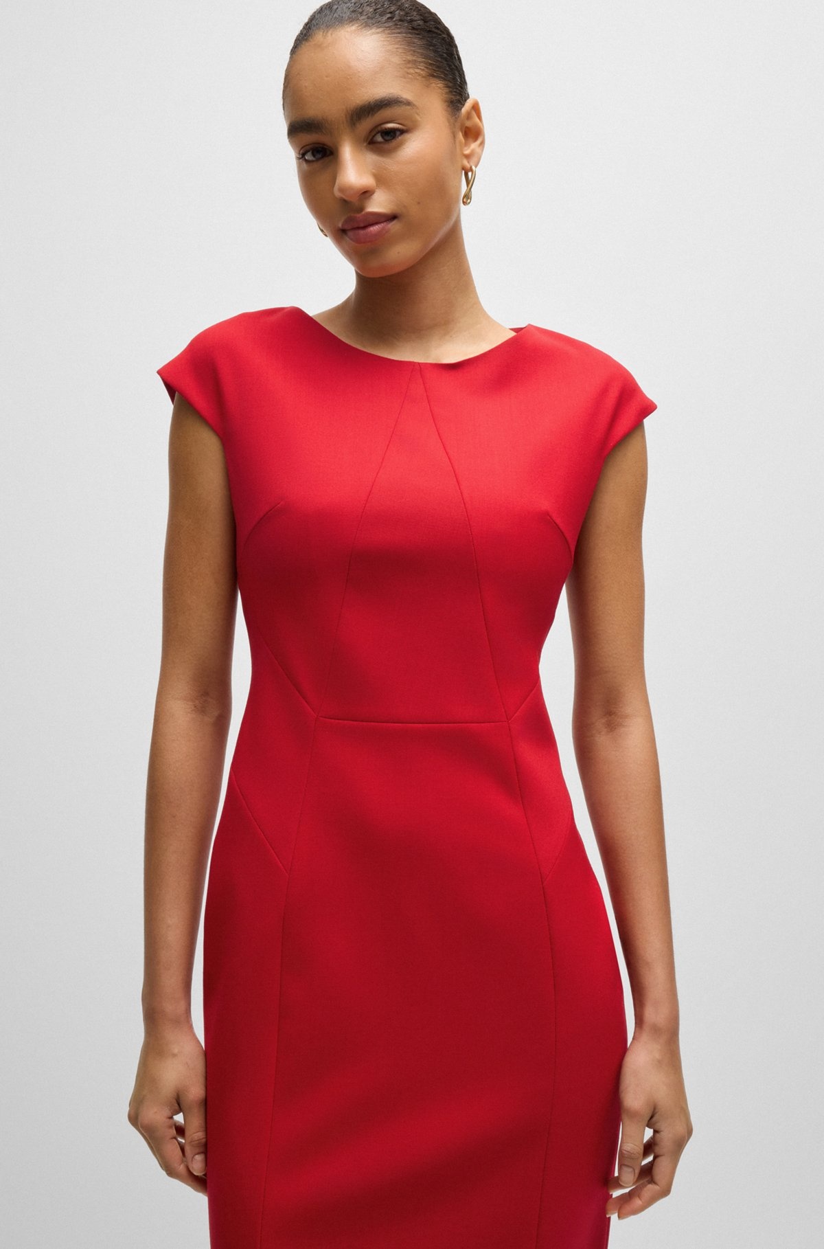 CAP-SLEEVE DRESS IN WOOL TWILL - 5