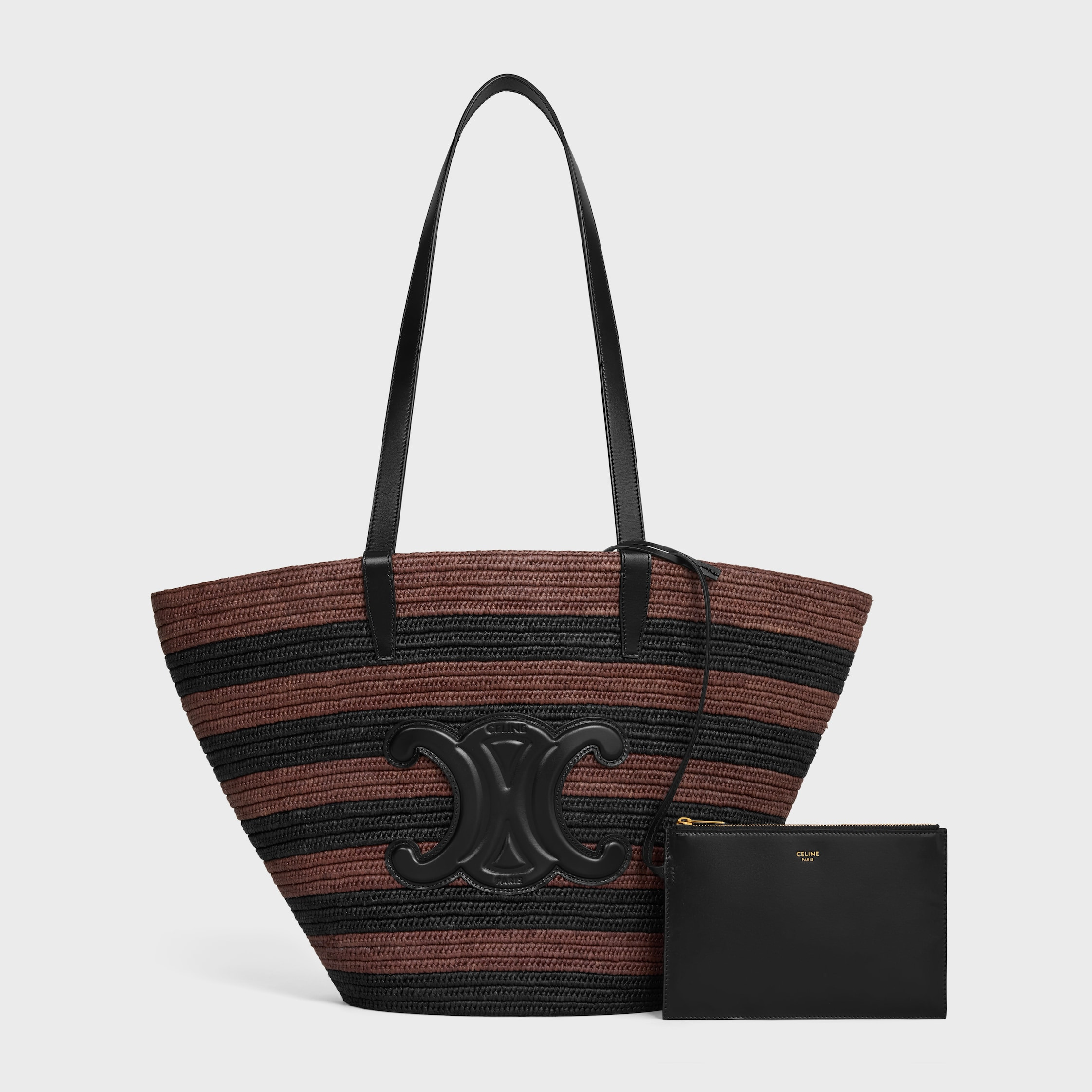 COUFFIN CELINE CLASSIC PANIER IN STRIPED RAFFIA AND CALFSKIN - 6