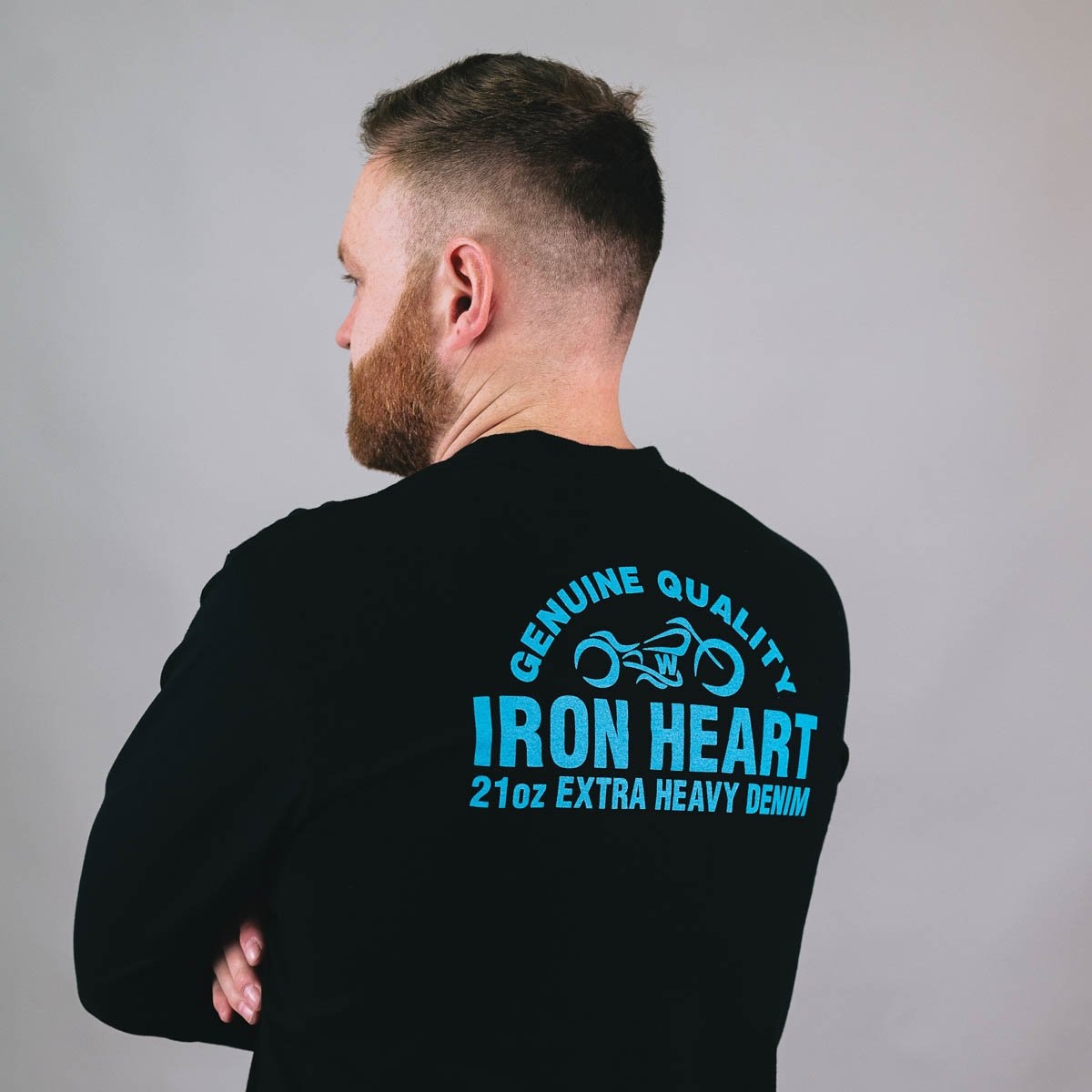 IHTL-2302-BLK 7.5oz Printed Loopwheel Crew Neck Long Sleeved T-Shirt - Black - 12