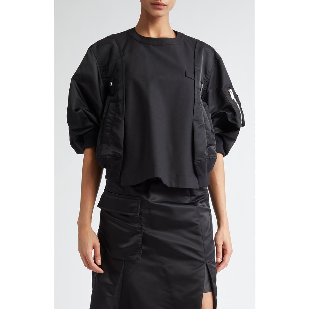 Sacai Mixed Media Pullover in Black at Nordstrom - 1