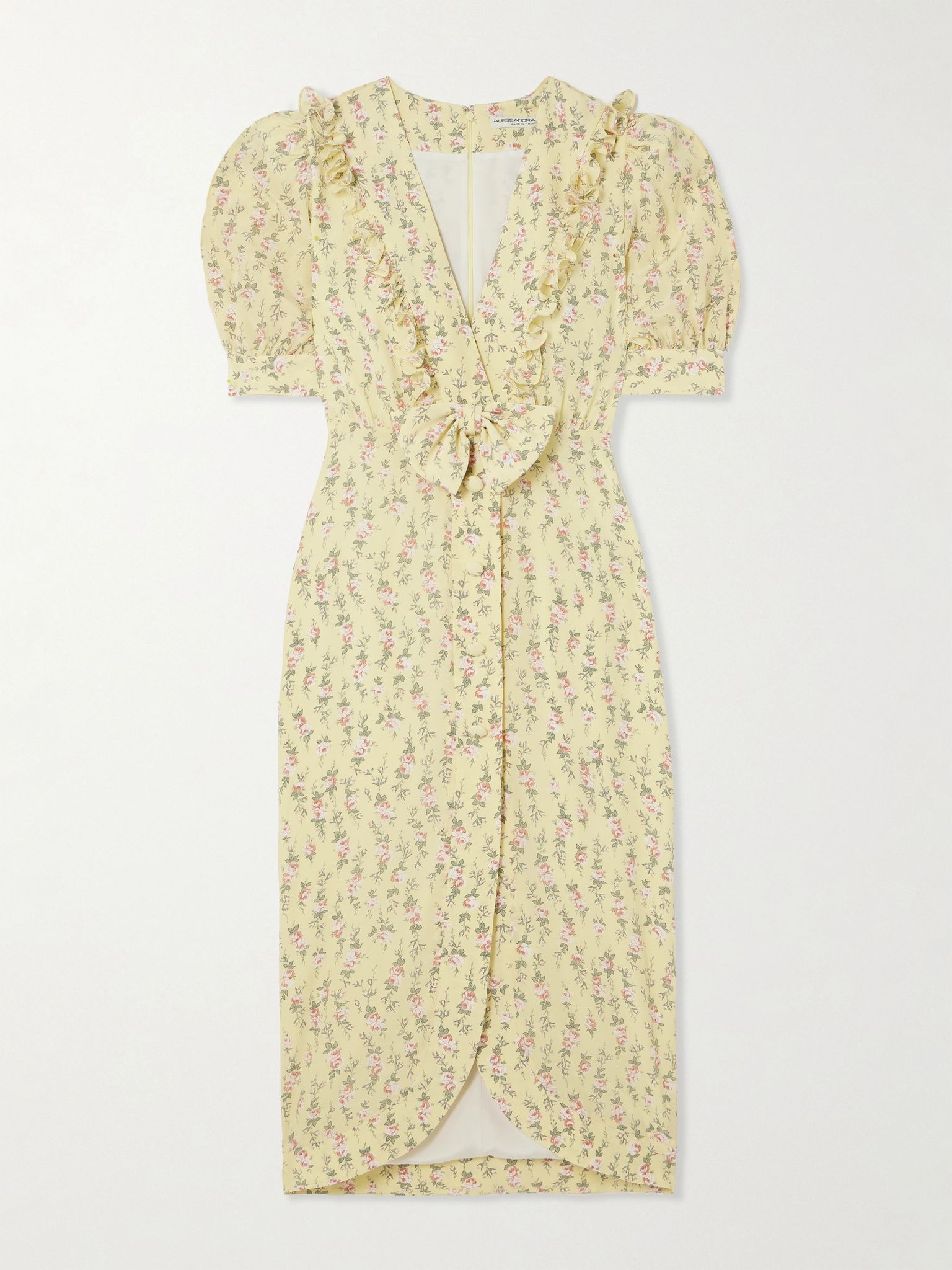 Garden Party bow-detailed floral-print silk crepe de chine midi dress Yellow - 1