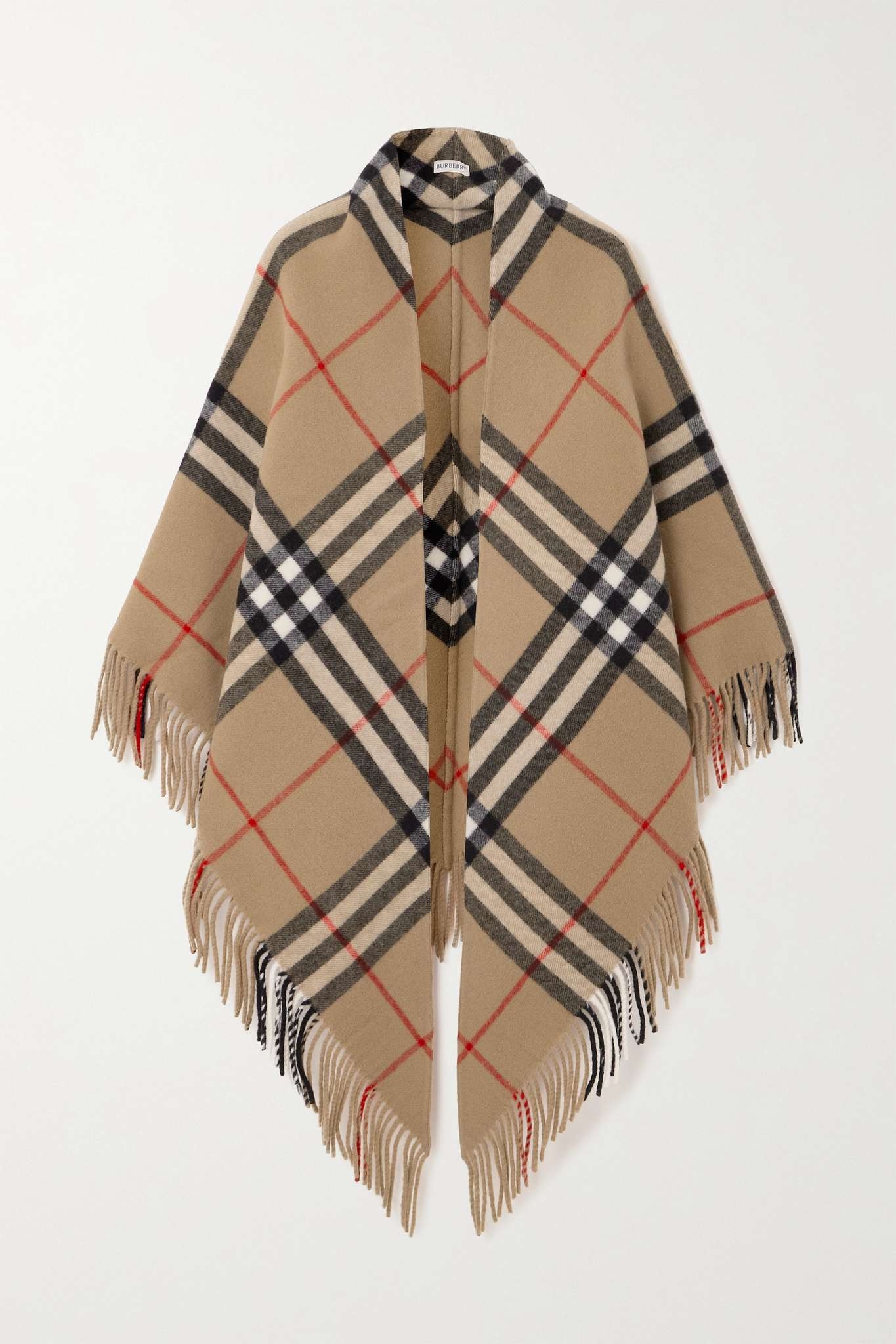 Fringed checked wool wrap - 1