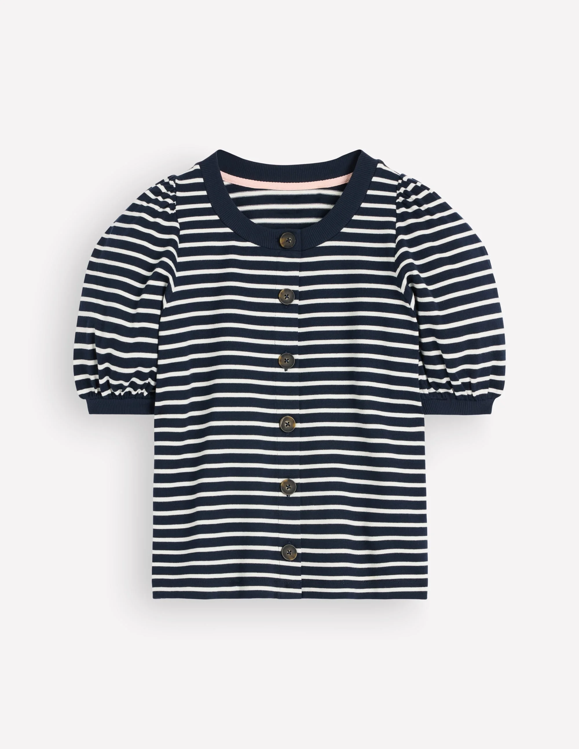 Button-through Full Sleeve Top-Navy and Ivory Stripe - 1