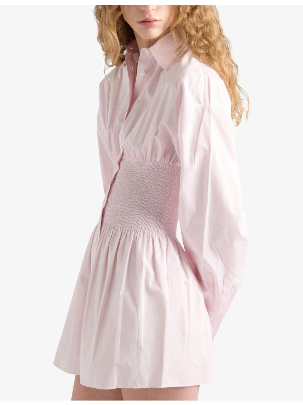 Smocked-Waist Long-Sleeve Classic Cotton Poplin Shirt - 3