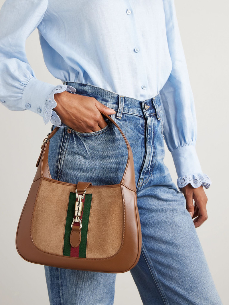 GUCCI Jackie 1961 webbing-trimmed suede and leather shoulder bag Brown outlook