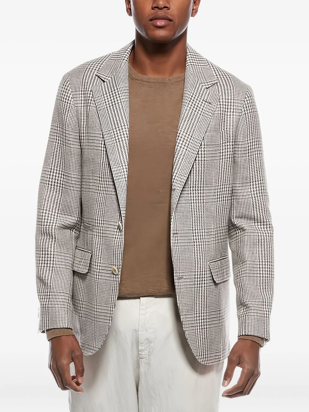 flap-pocket checked blazer - 1