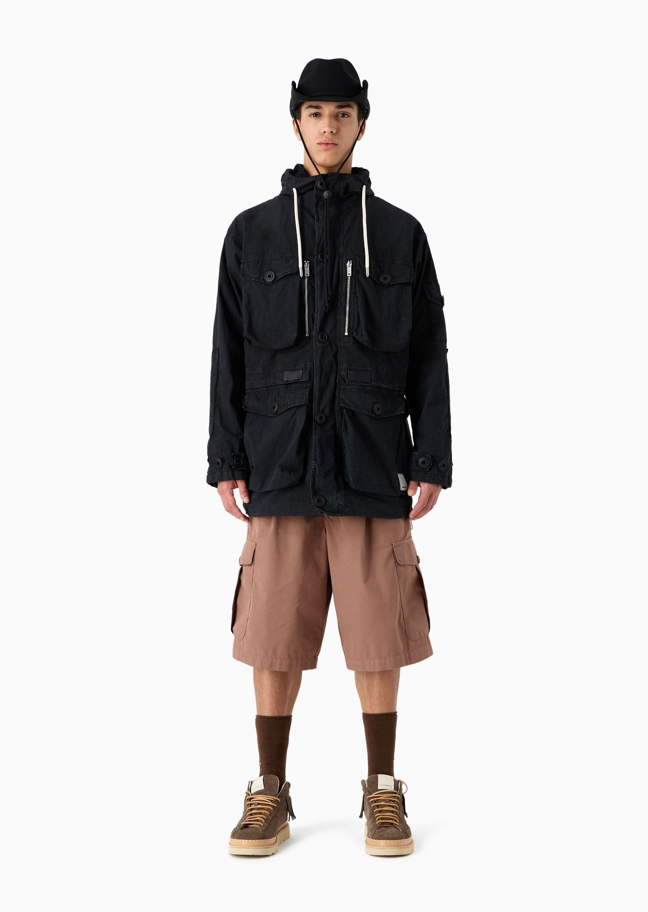 Emporio Armani Sustainability Values Capsule Collection garment-dyed organic poplin cargo Bermuda sh - 4