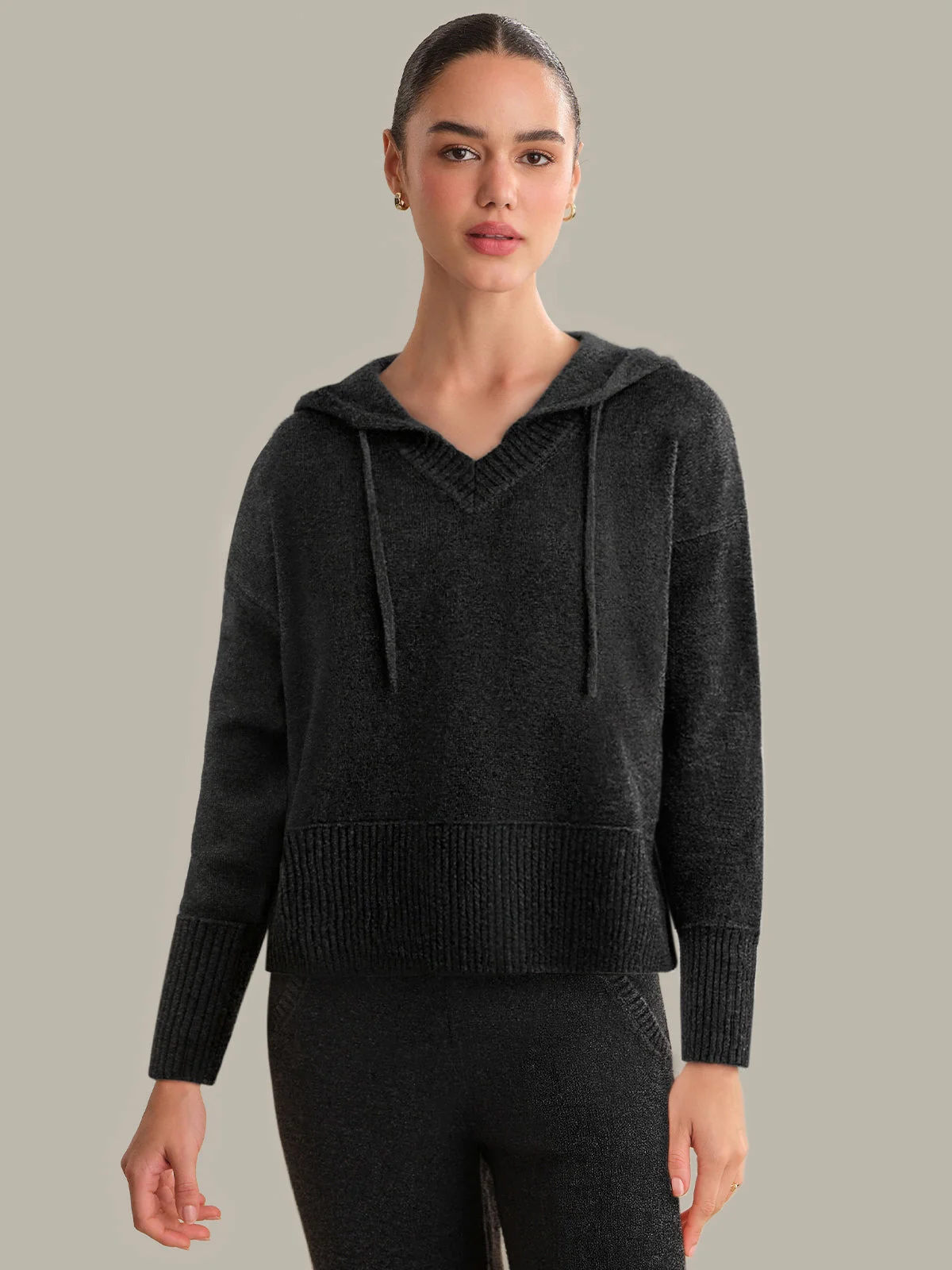 Rosalie: V-Neck Cashmere Blend Hoodie - 1