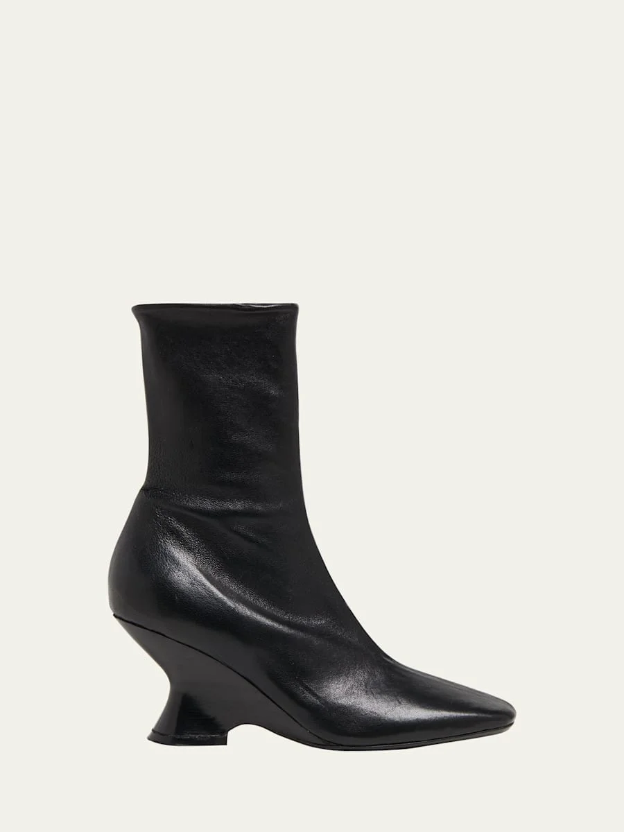 Leather Curved-Heel Booties - 1