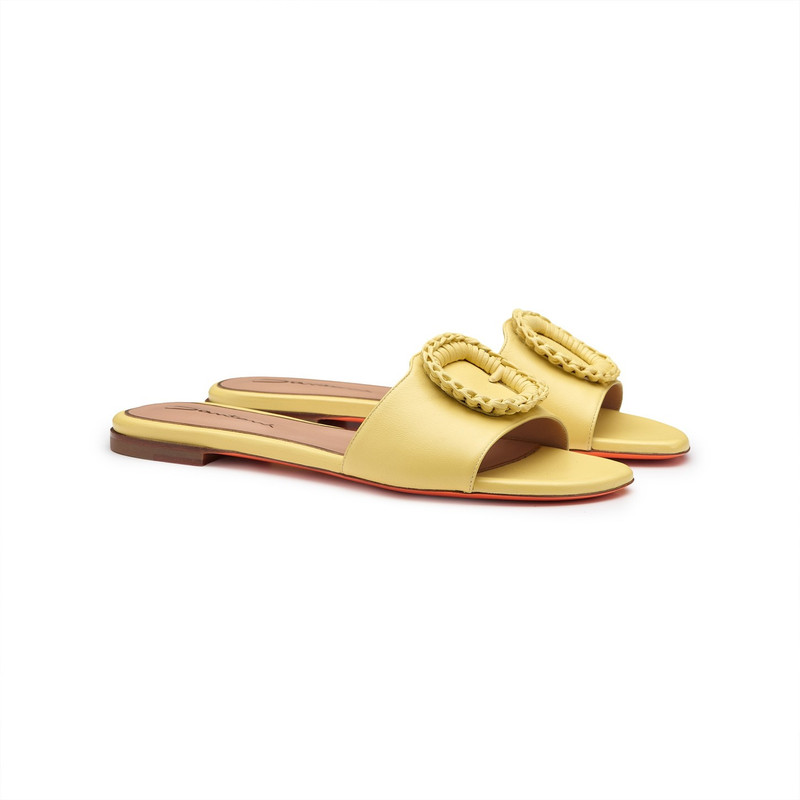 Santoni Women's yellow leather slide sandal outlook