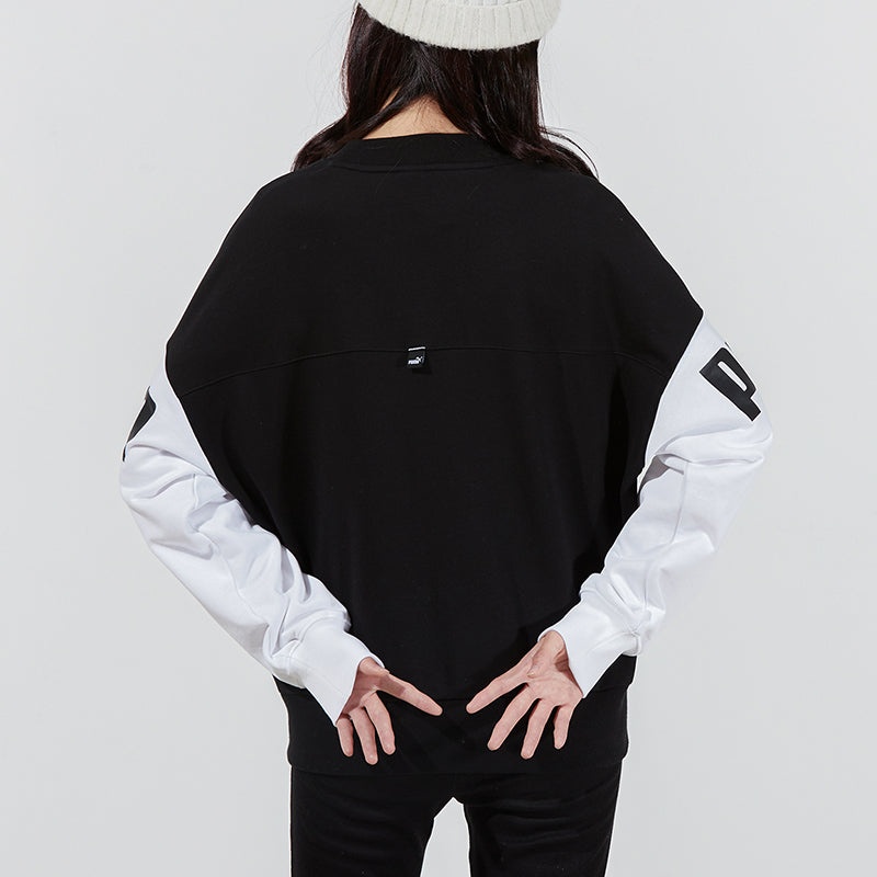 (WMNS) PUMA Power Color Blocking Crew Logo Printing SweatshirtBlack 535187-01 - 3