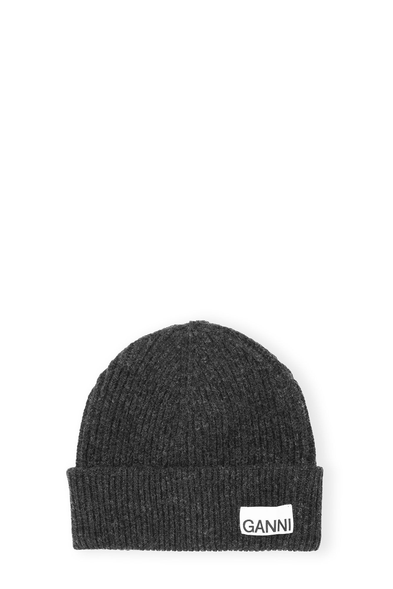 DARK GREY FITTED WOOL RIB KNIT BEANIE - 1