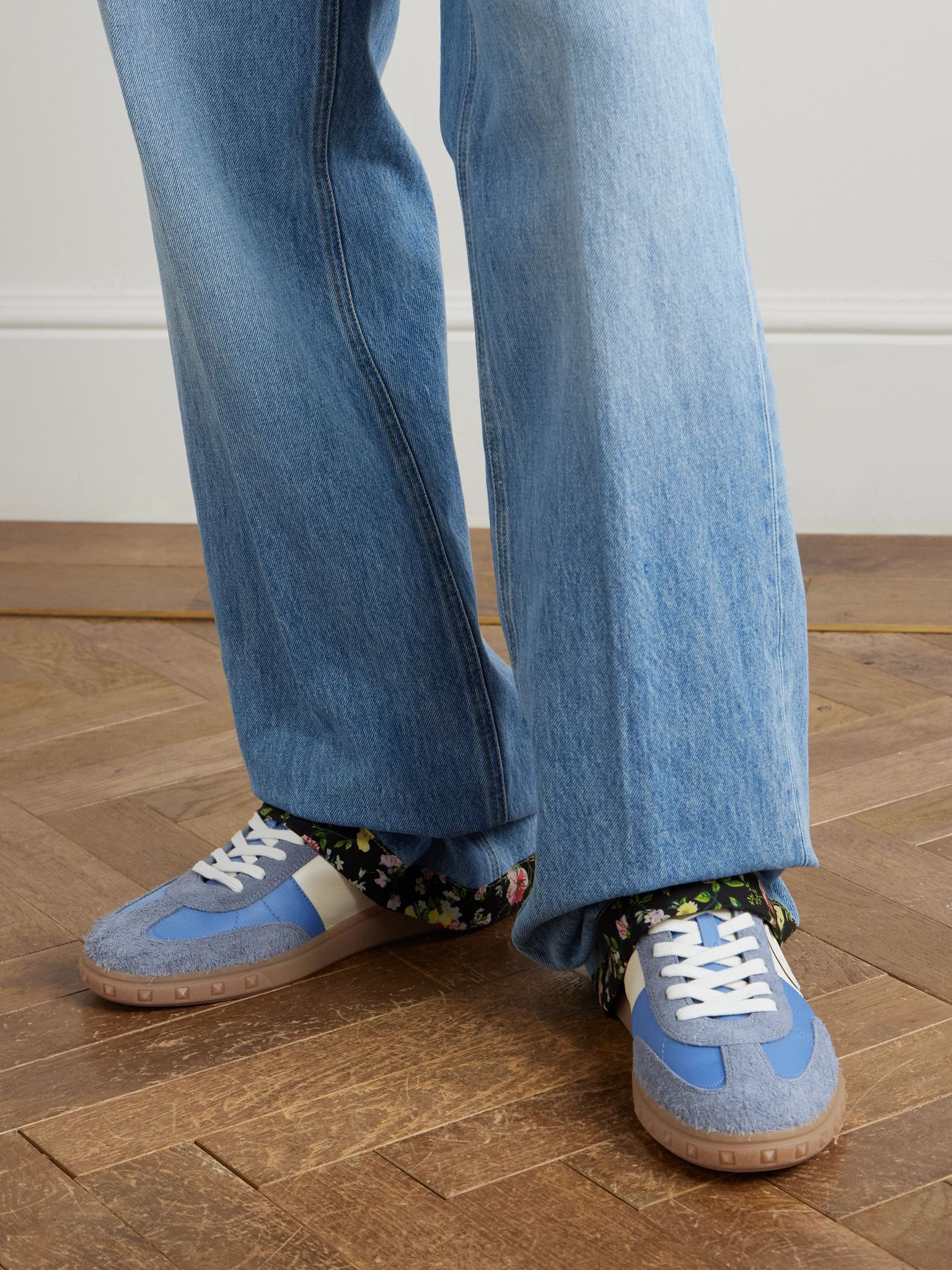 Upvillage Leather and Suede-Trimmed Twill Sneakers Blue - 2