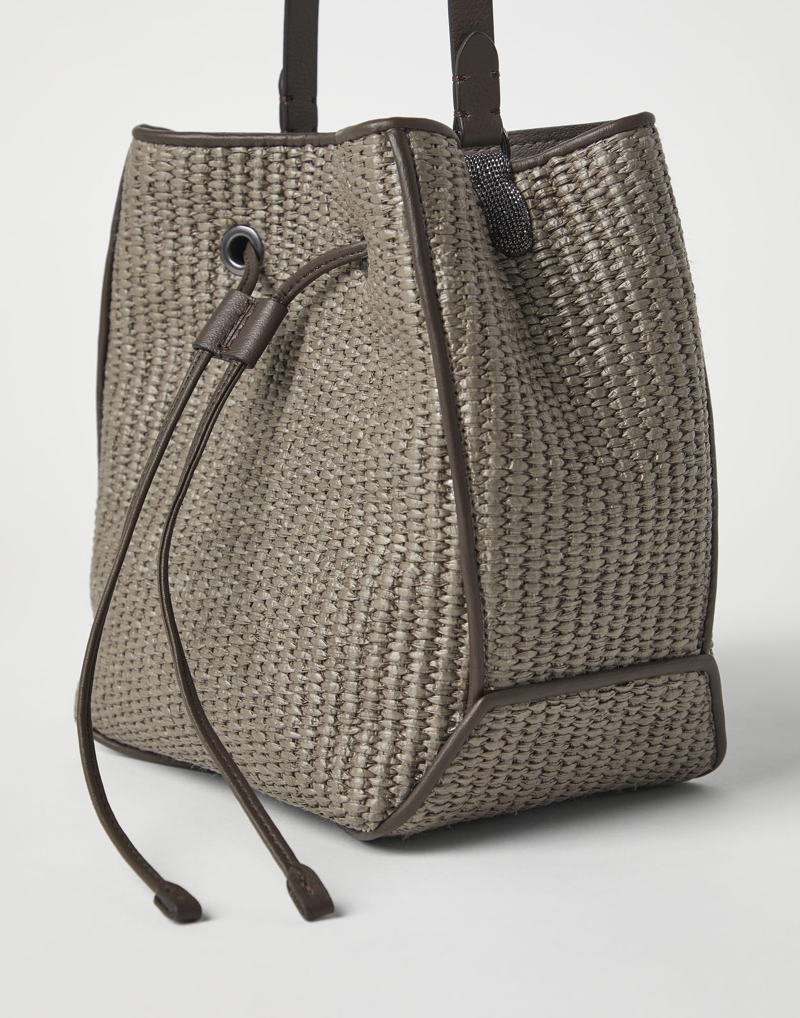 Techno raffia bucket bag with monili - 3
