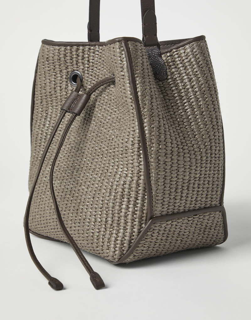 Techno raffia bucket bag with monili 3