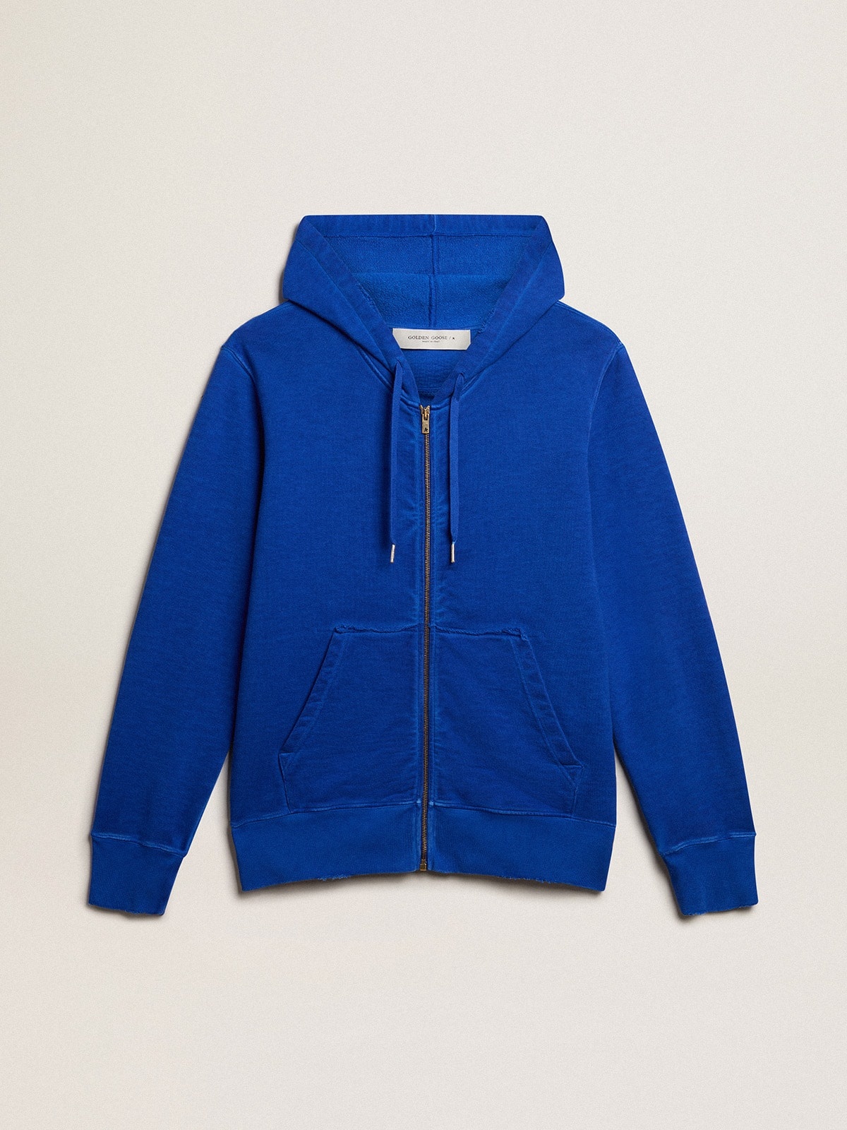 Men's blue-colored hoodie with lettering on the back - 1