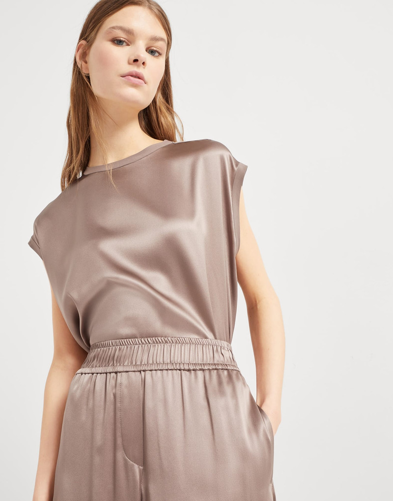 Stretch silk satin track trousers 3