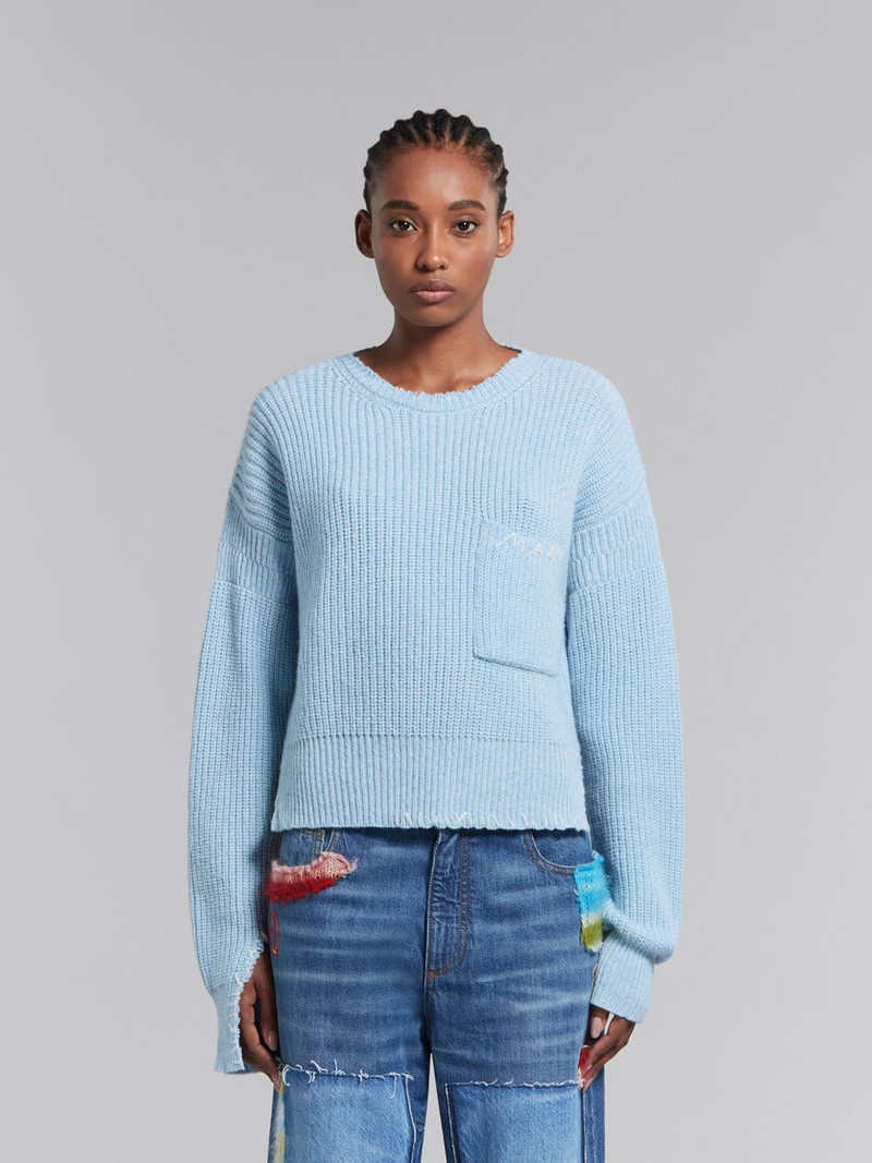 Marni BLUE MOULINÉ JUMPER WITH MENDING outlook