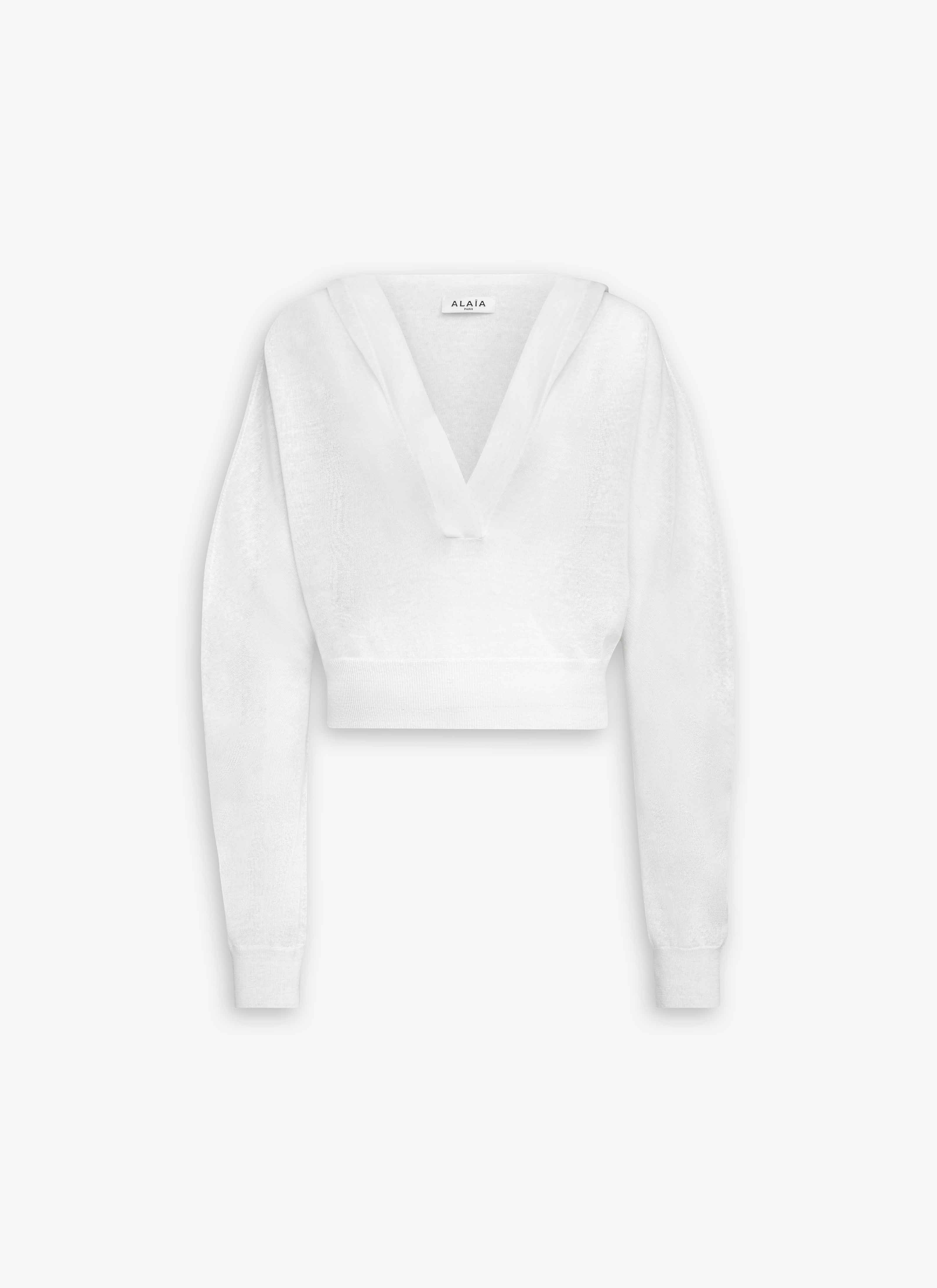 SILK LINEN KNIT CROPPED HOODIE - 1